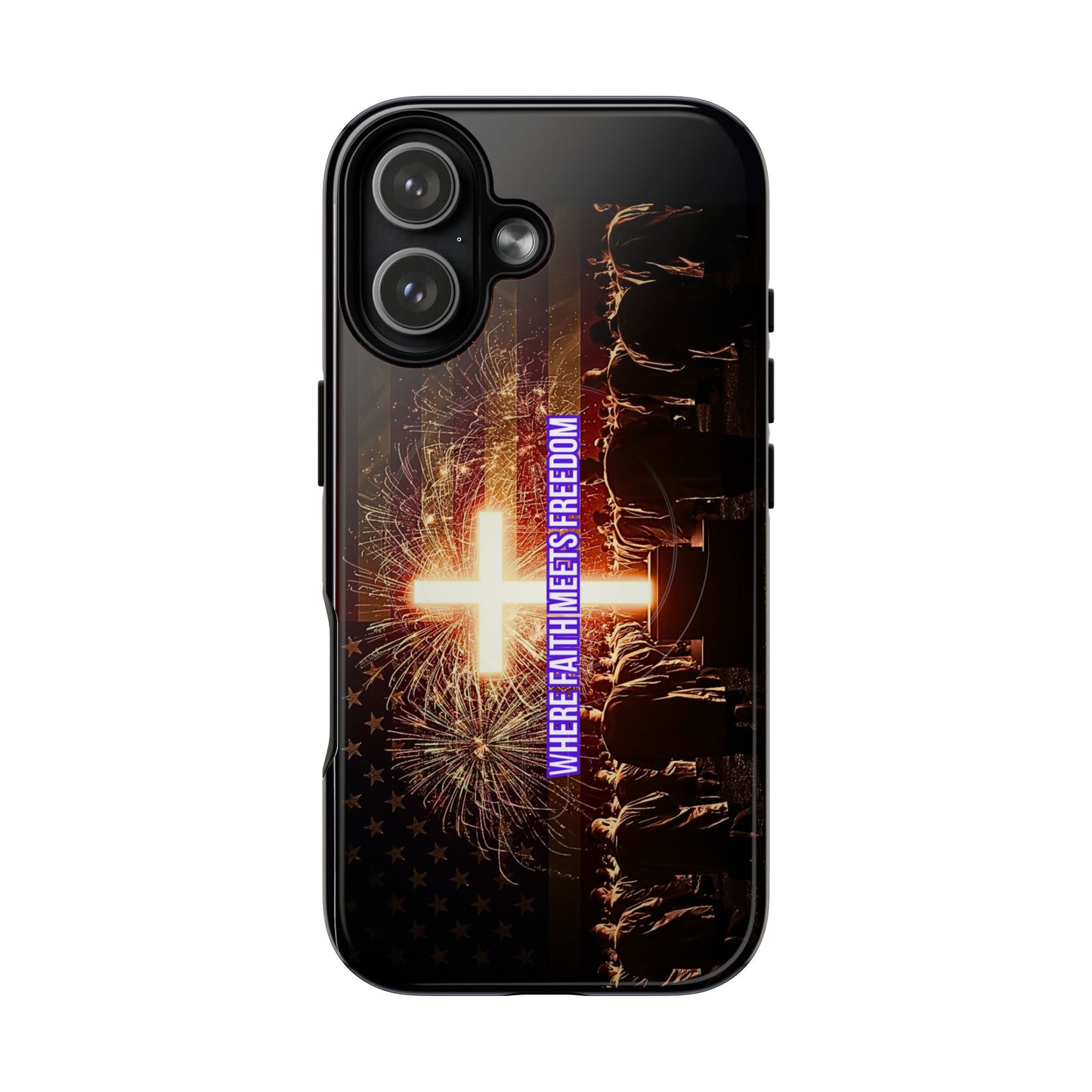 Christian Cross Phone Case - "Where Faith Meets Freedom" Tough Magnetic Case