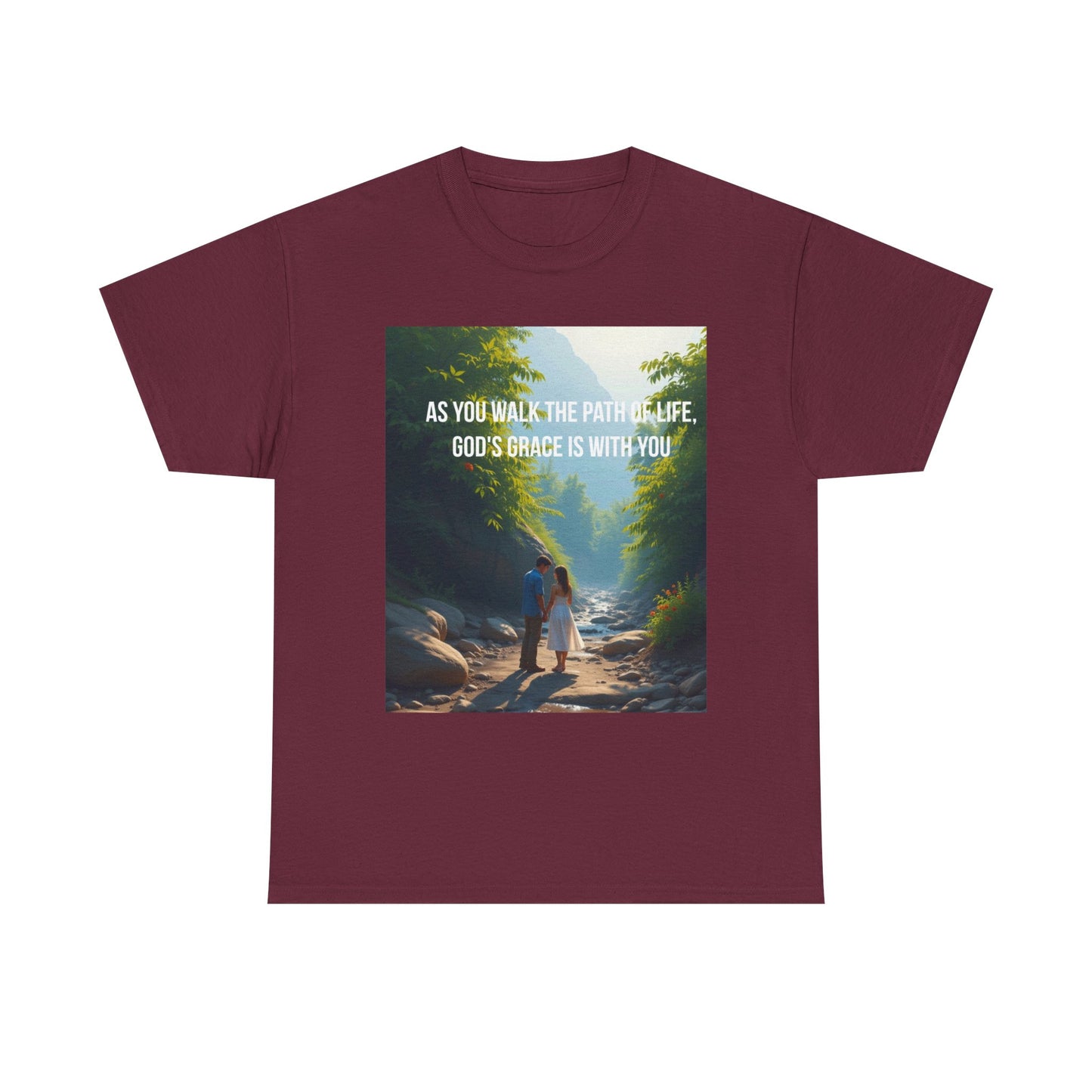 Faith-Inspired Nature T-Shirt — "As You Walk the Path of Life, God’s Grace Is With You"