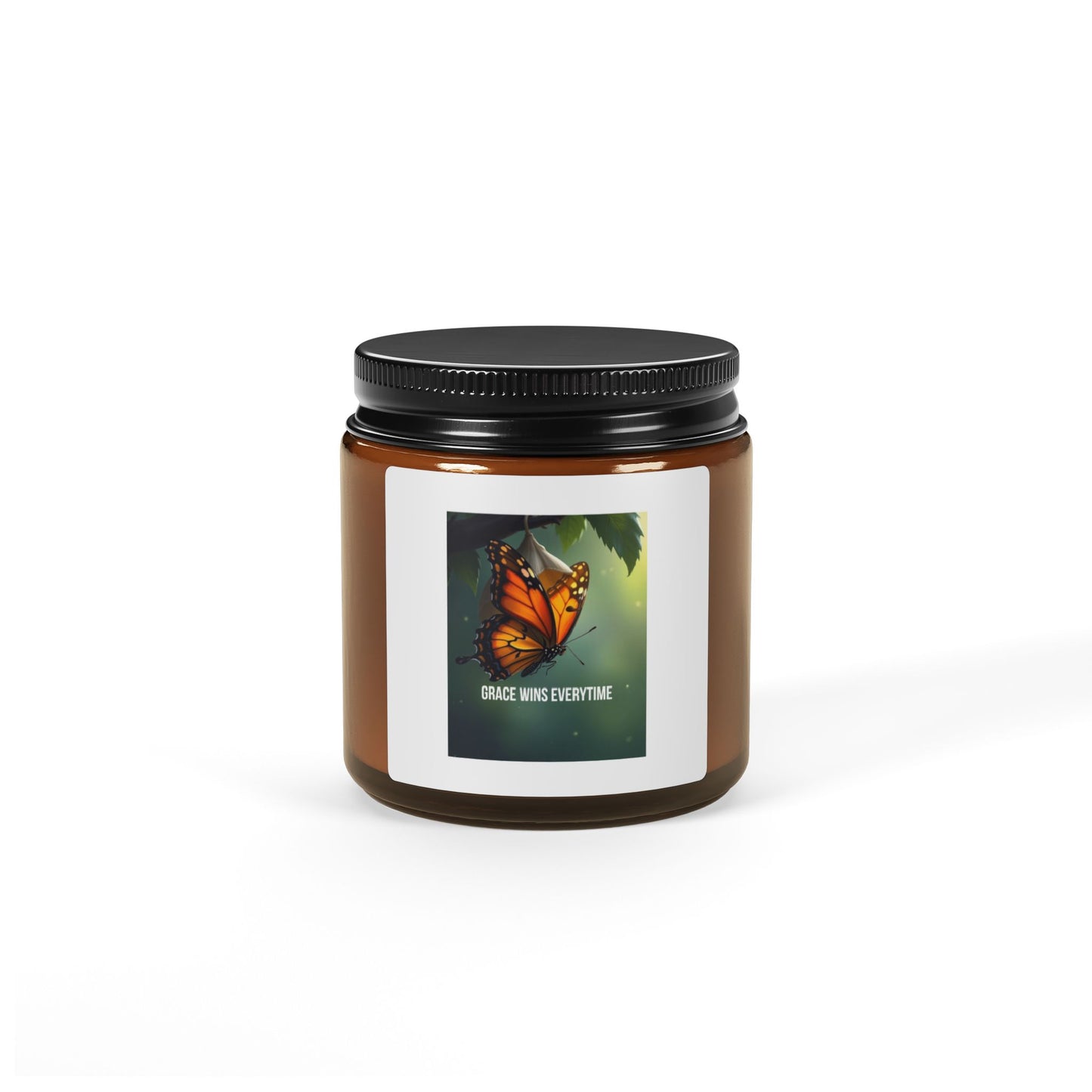 Butterfly Soy Candle — "Change Wins Every Time" Amber Jar