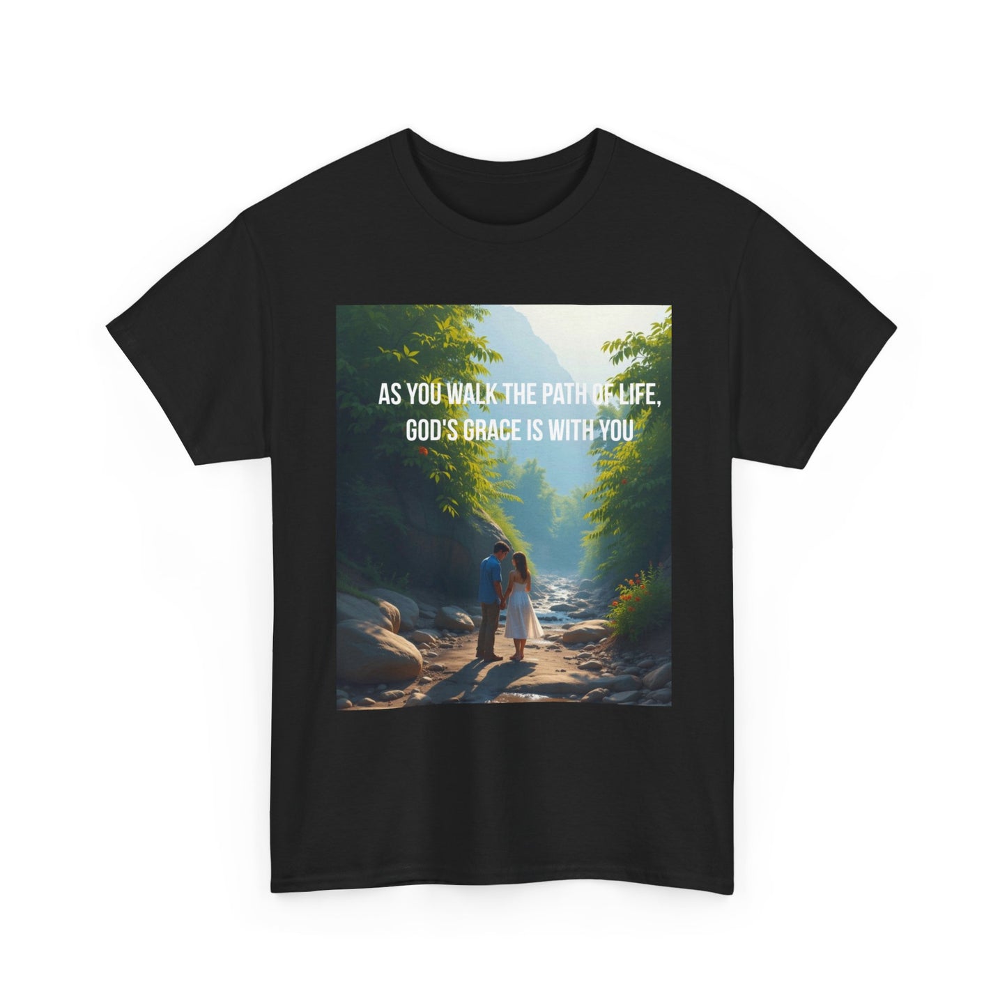 Faith-Inspired Nature T-Shirt — "As You Walk the Path of Life, God’s Grace Is With You"