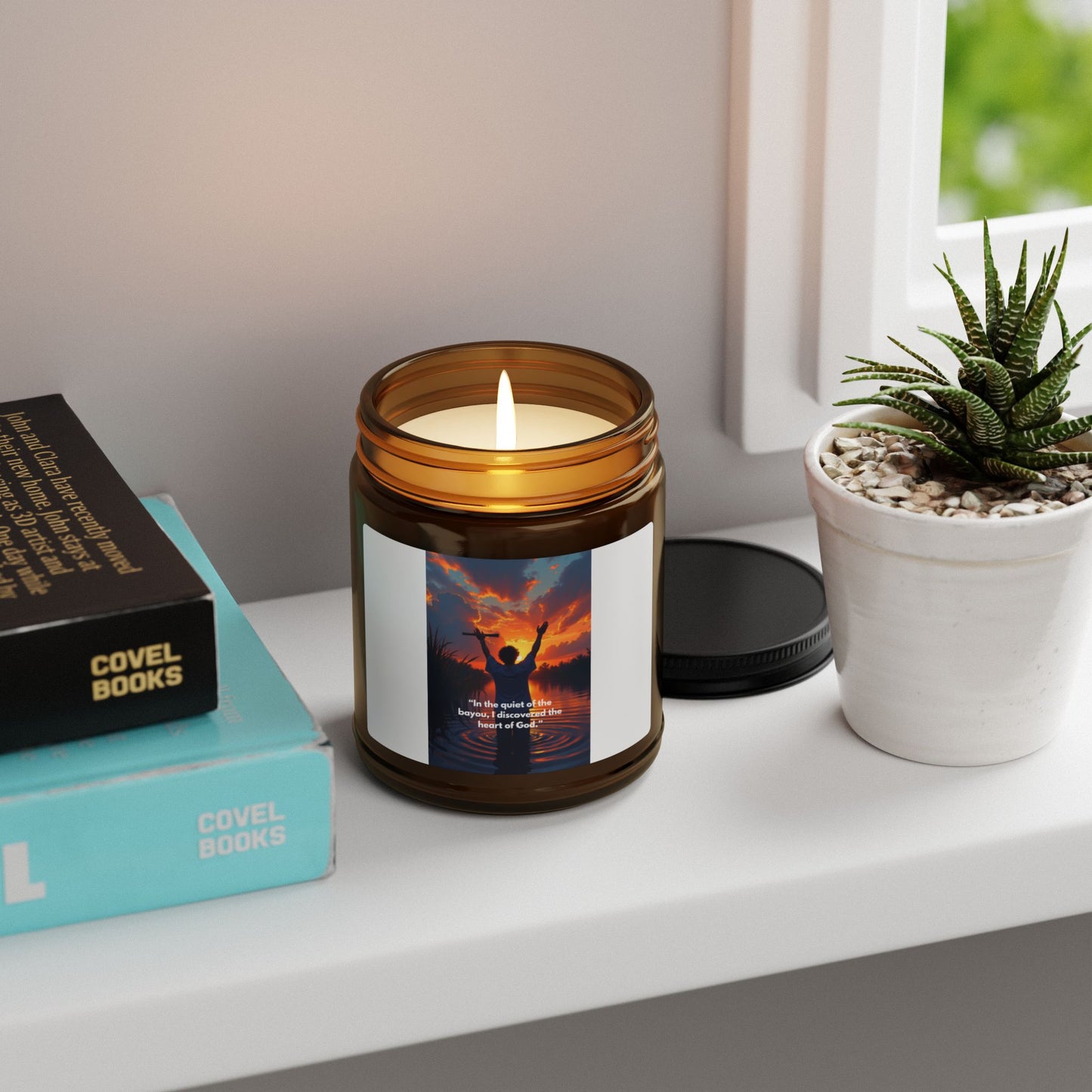 Inspirational Sunset Soy Candle — Amber Jar Scented Candle with Uplifting Quote