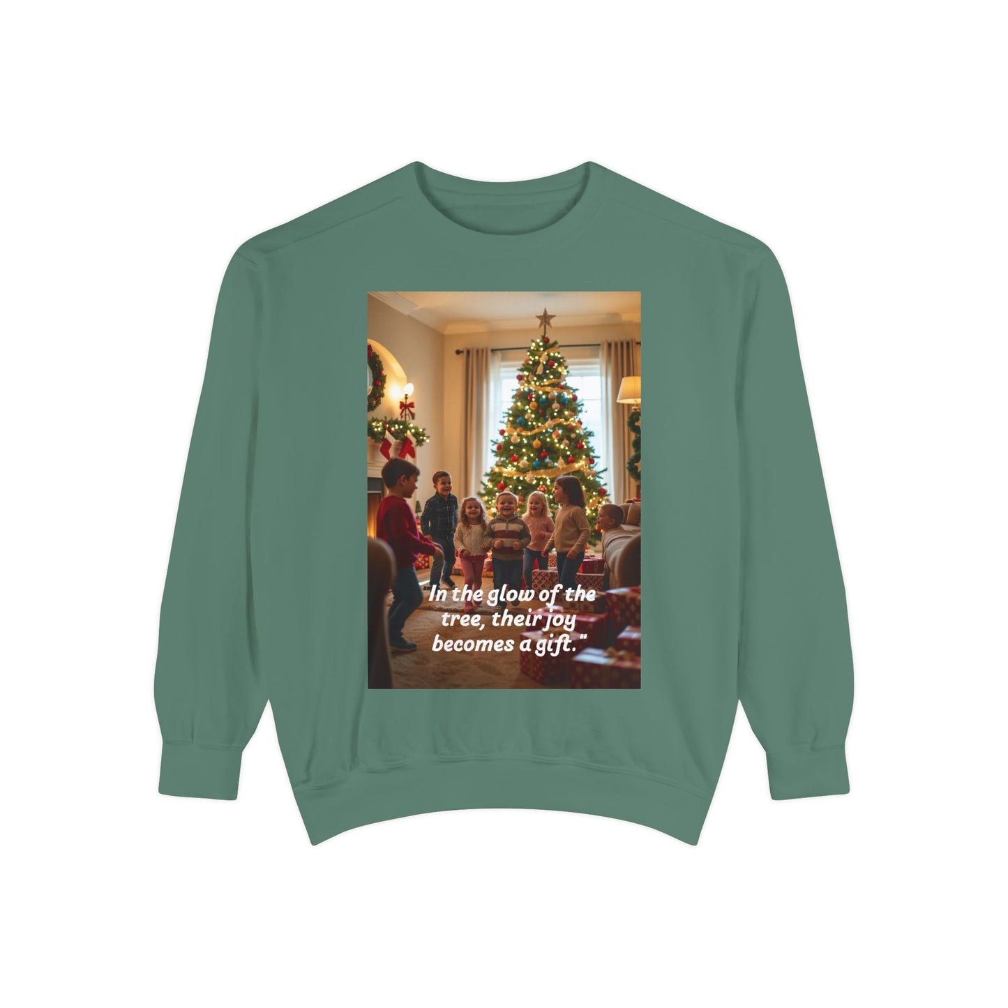 Cozy Holiday Sweatshirt: 'In the glow of the tree, their joy becomes a gift', Christmas Gift, Family Gathering, Cozy Apparel, Winter [...]