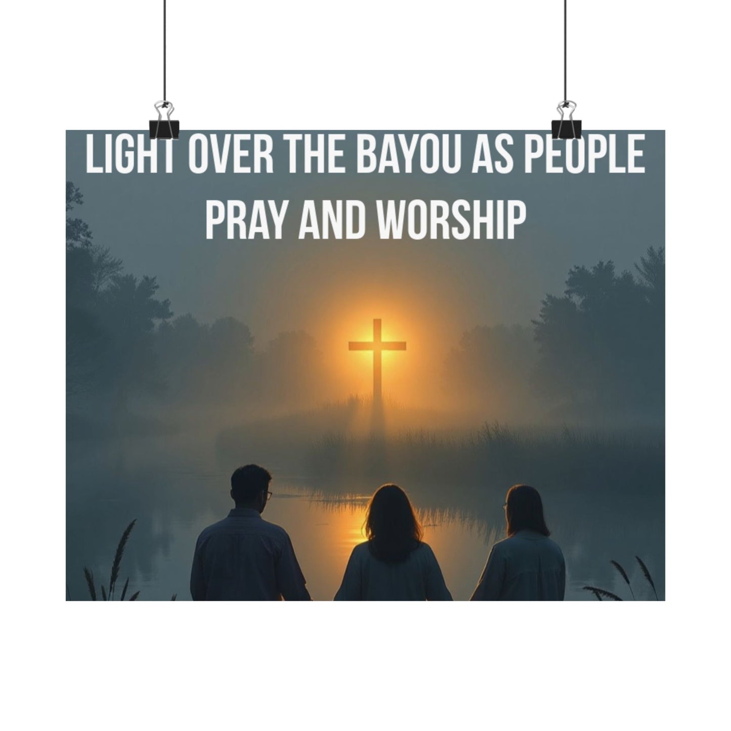 Satin Poster — “Light Over the Bayou as People Pray and Worship” (Christian Inspirational Wall Art)