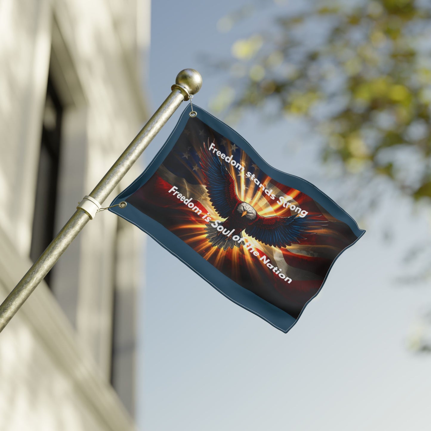 Freedom Stands Strong Double-Sided Patriotic Flag — Eagle & American Flag Design