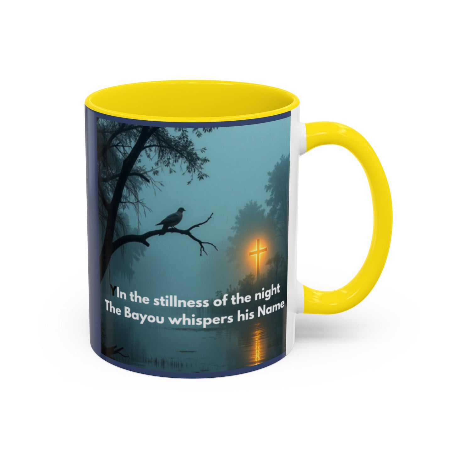 Coffee Mug — Bayou Night Scene with Cross & Quote (In the stillness of the night...)
