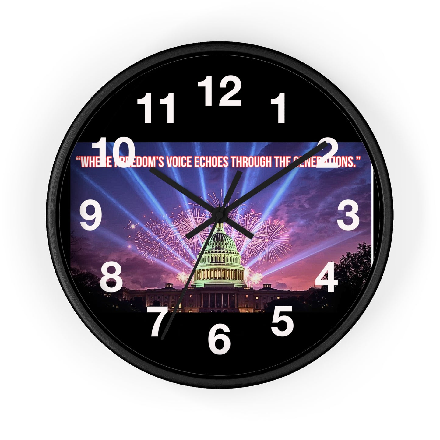 Capitol Fireworks Wall Clock — Patriotic Washington D.C. Clock with Quote