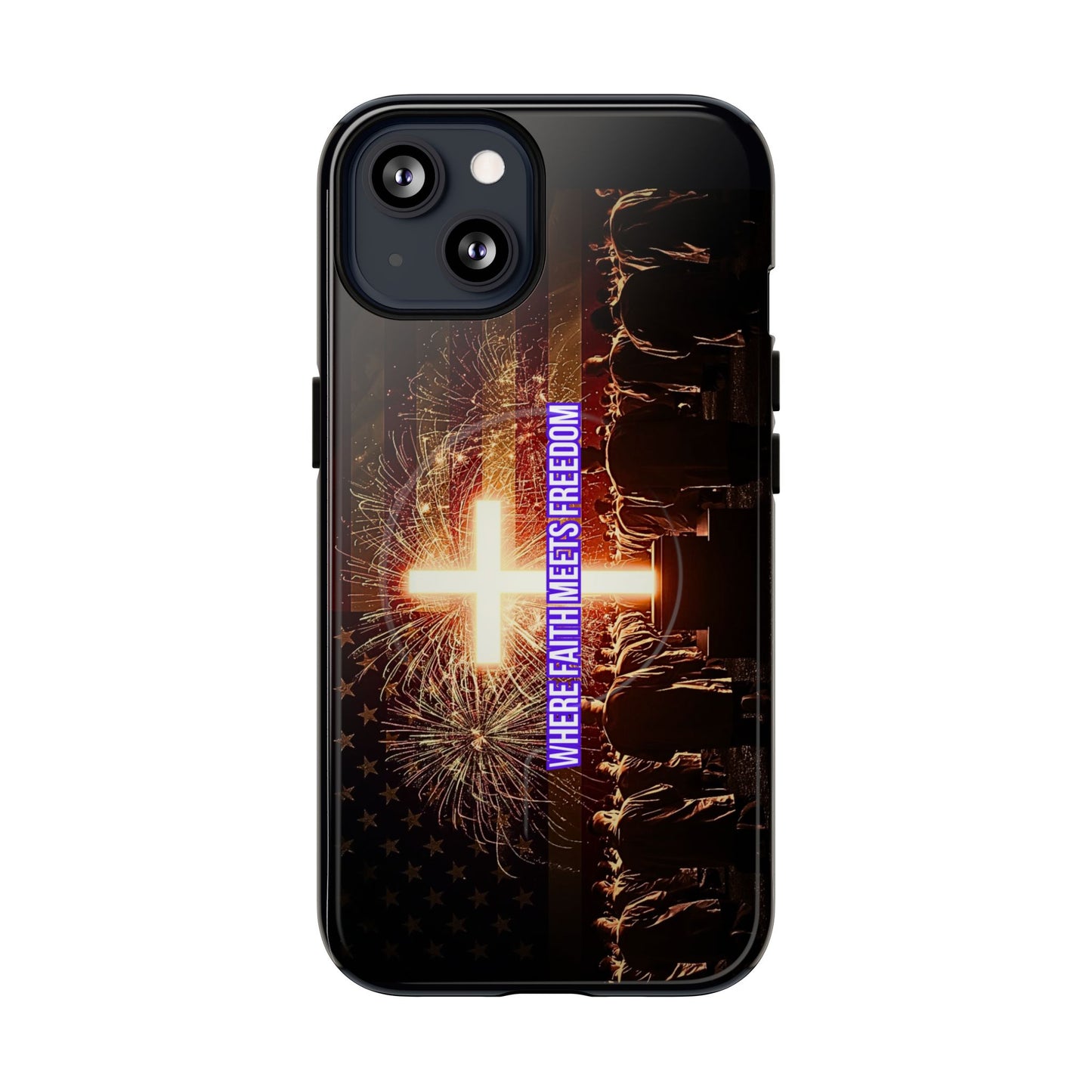 Christian Cross Phone Case - "Where Faith Meets Freedom" Tough Magnetic Case