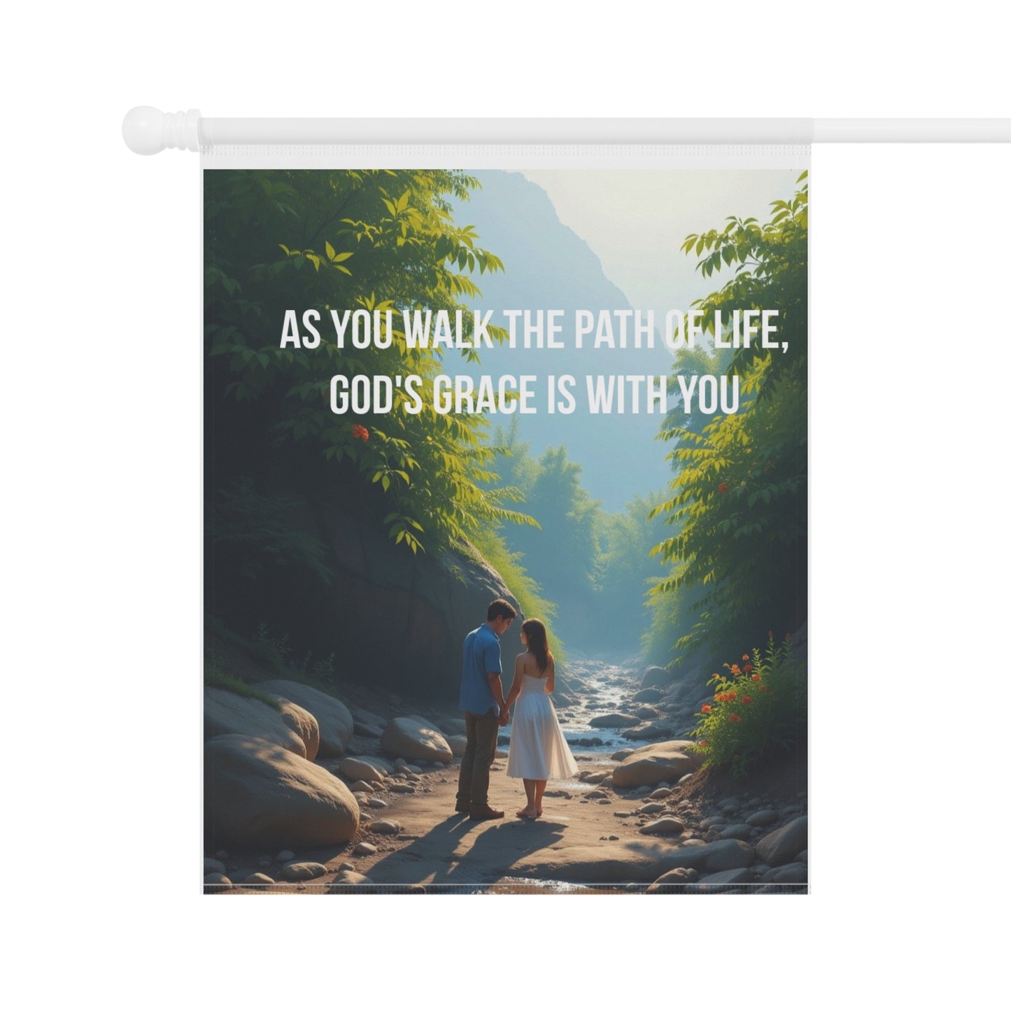 Garden Flag — "As You Walk the Path of Life, God's Grace Is With You" Spiritual Outdoor Banner