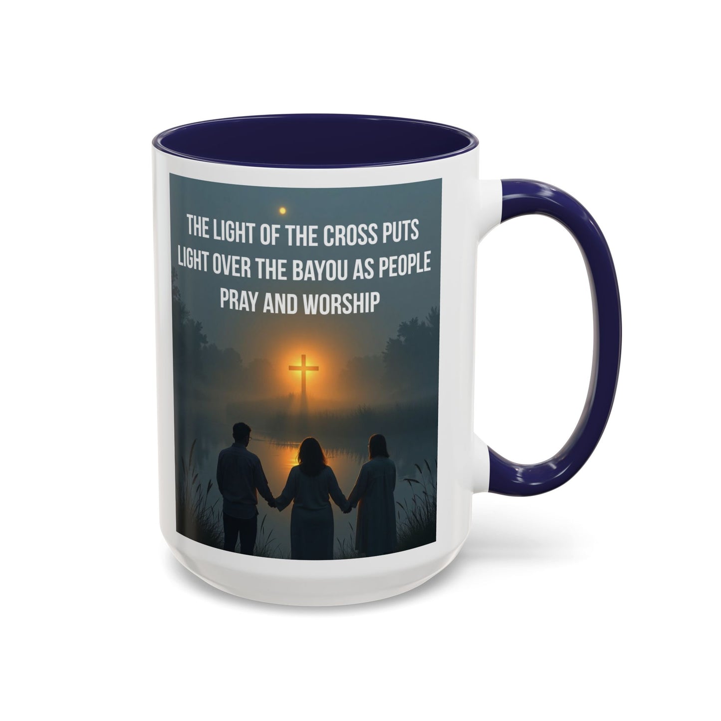 Christian Accent Coffee Mug — “The Light of the Cross” Inspirational Bible Verse Design