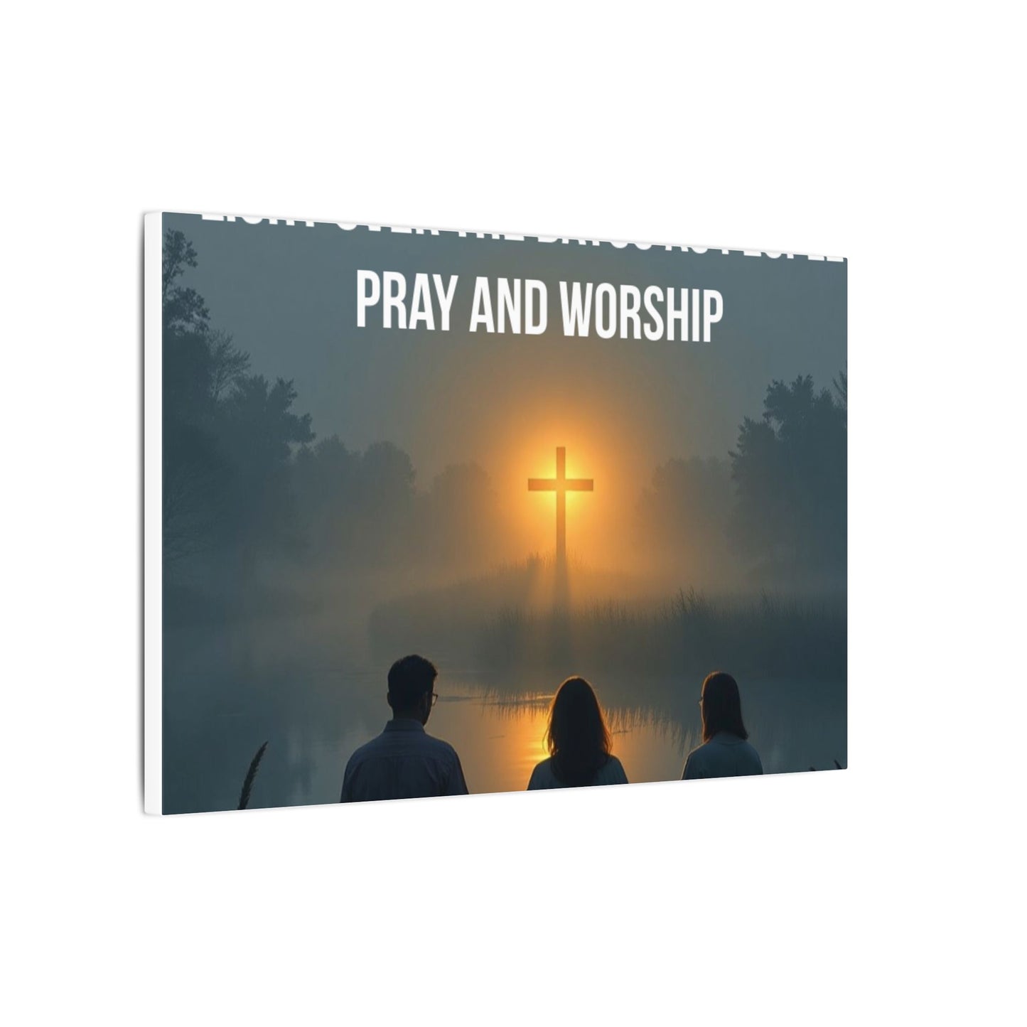 Faith Wall Art Canvas — “The Light of the Cross Puts Light Over the Bayou as People Pray and Worship”