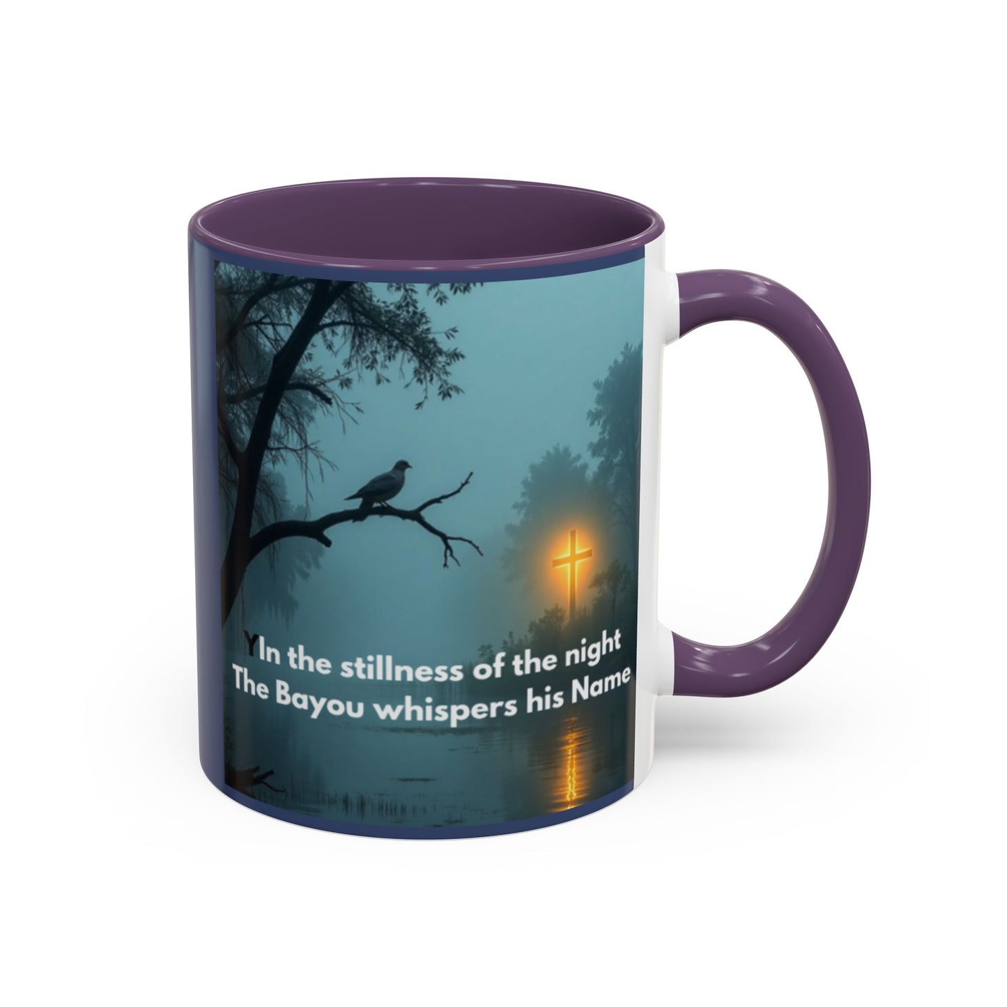 Coffee Mug — Bayou Night Scene with Cross & Quote (In the stillness of the night...)