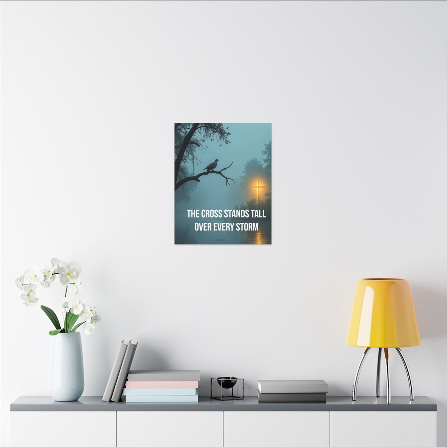 Faith Canvas Wall Art – "The Cross Stands Tall Over Every Storm" Matte Stretched Canvas