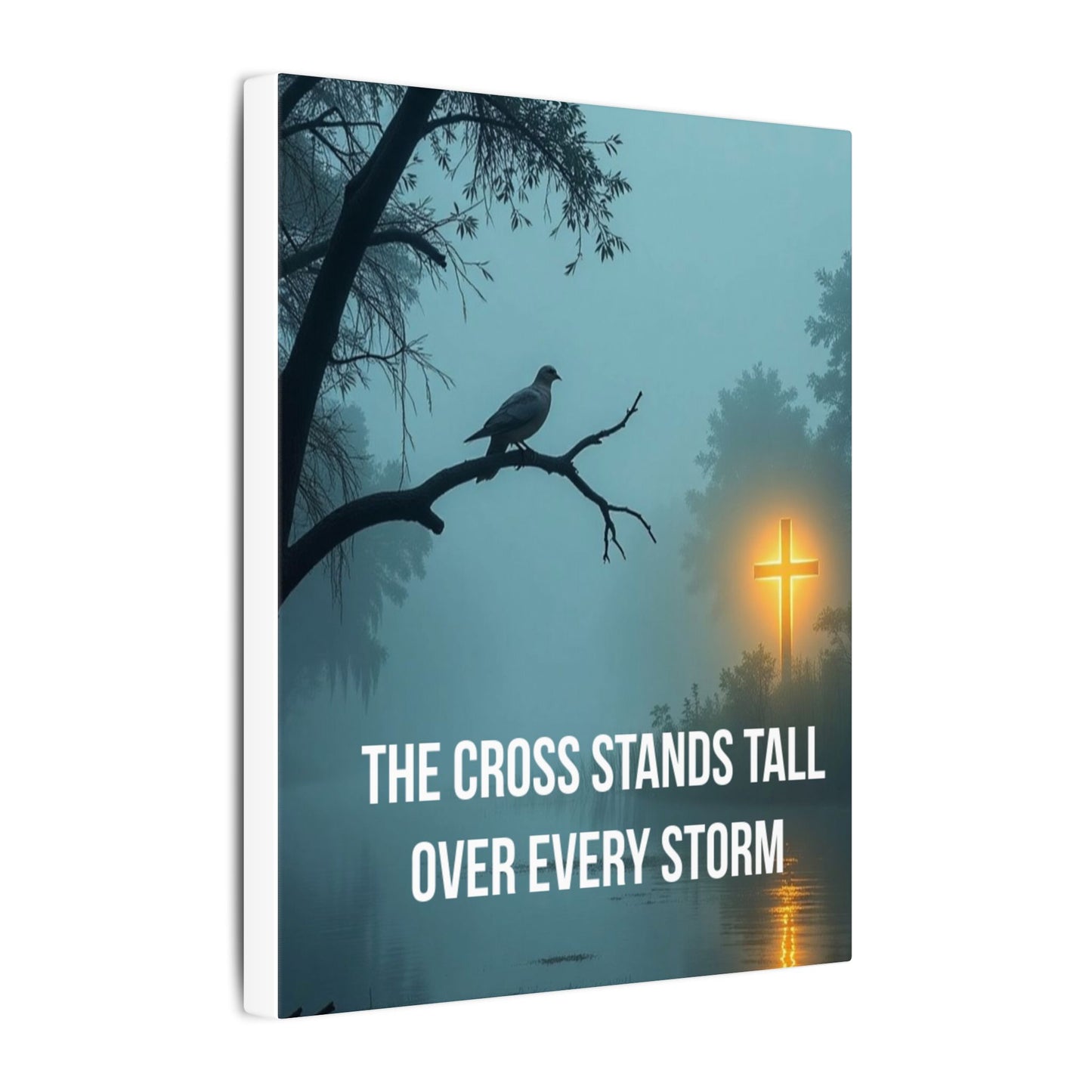 Faith Canvas Wall Art – "The Cross Stands Tall Over Every Storm" Matte Stretched Canvas