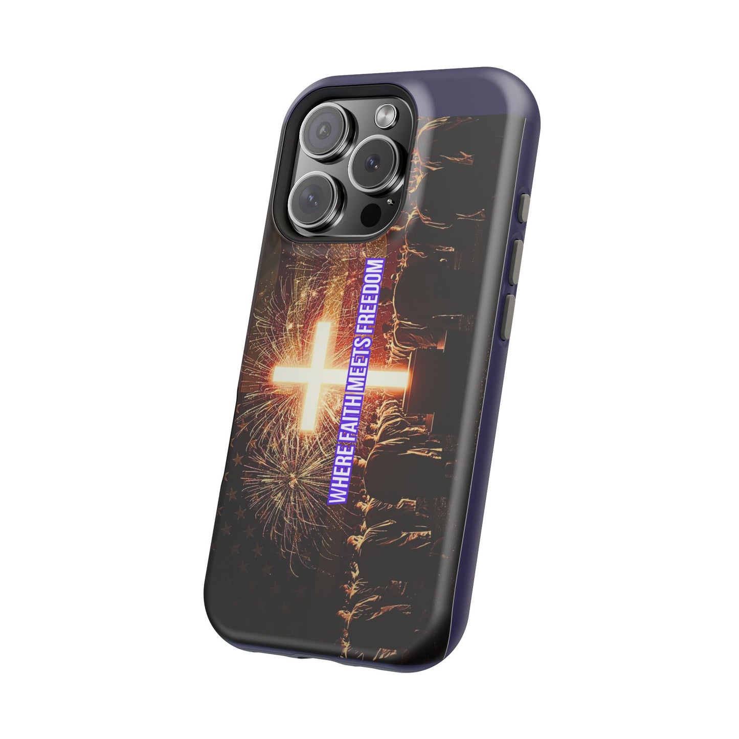Christian Cross iPhone Case — “Where Faith Meets Freedom” Magnetic Impact-Resistant Phone Case