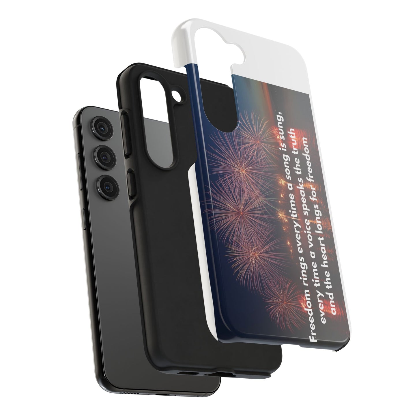 Patriotic Fireworks Tough Phone Case — "Freedom" Quote Protective Cover