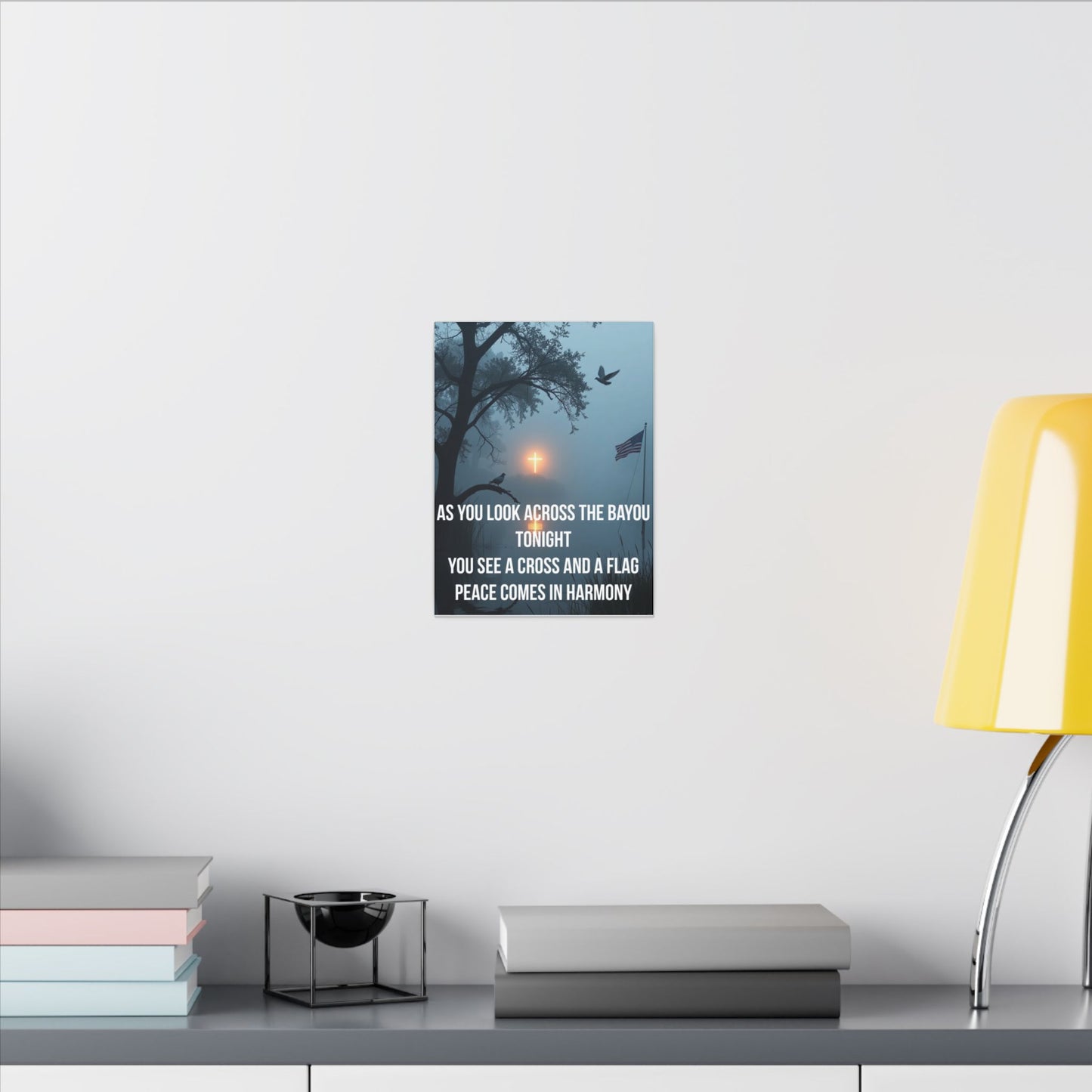 Bayou Cross & Flag Matte Canvas Wall Art – Inspirational Patriotic Christian Quote