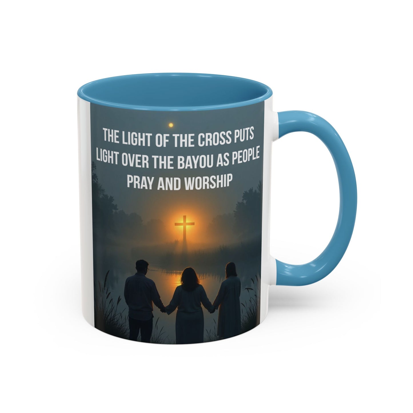 Christian Accent Coffee Mug — “The Light of the Cross” Inspirational Bible Verse Design