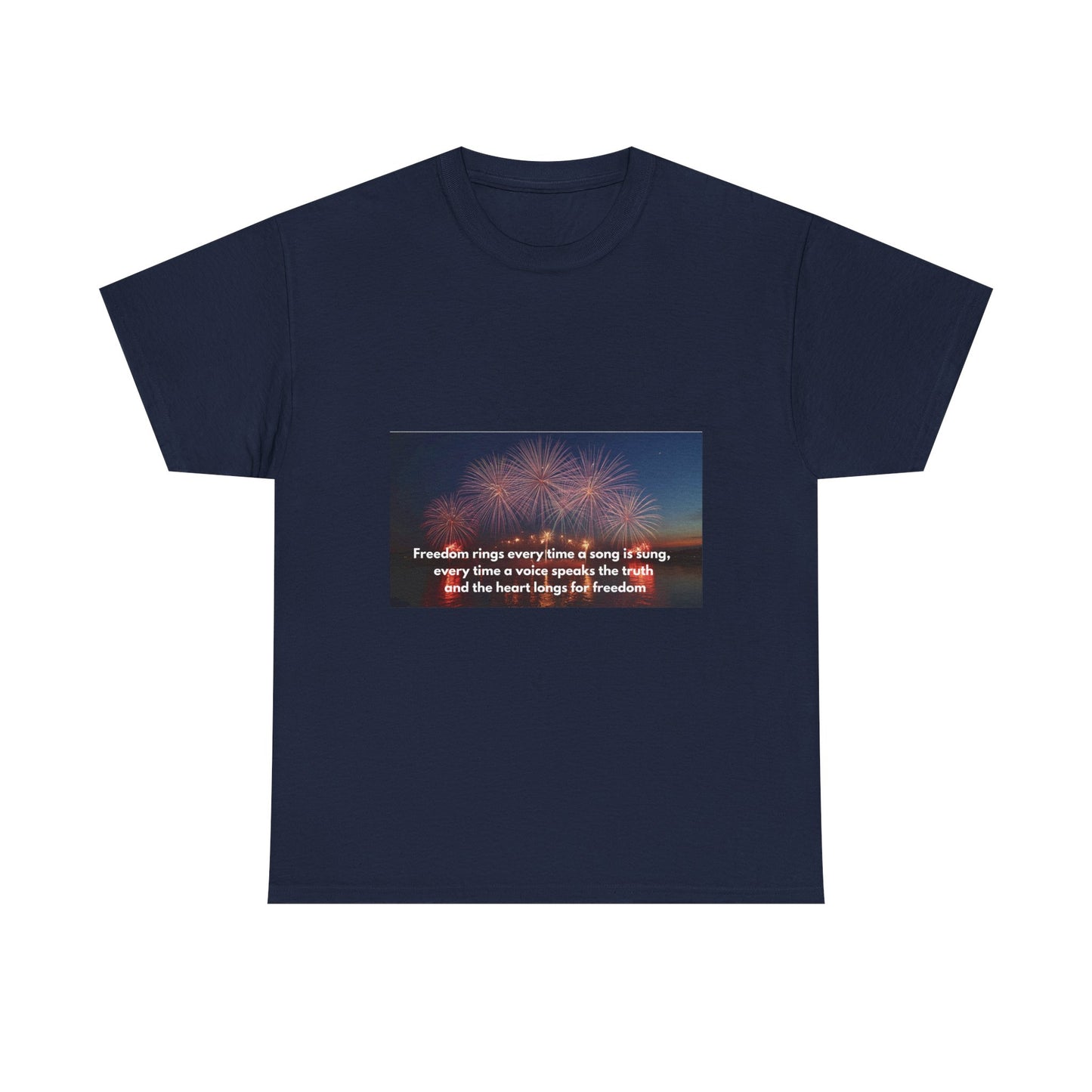 T-Shirt — Patriotic Fireworks Tee with 'Freedom Rings' Quote
