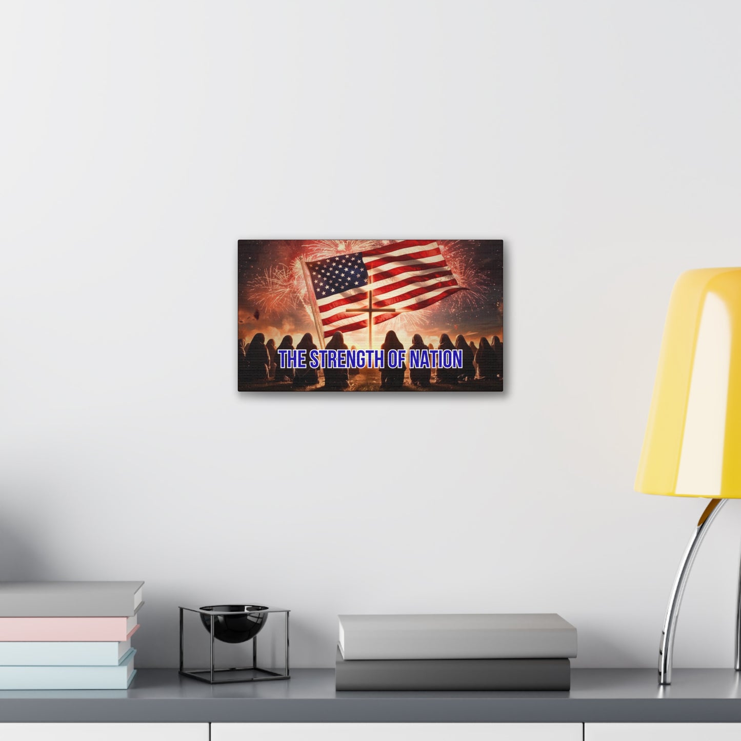 Patriotic Canvas Wall Art – “The Strength of Nation” American Flag with Fireworks