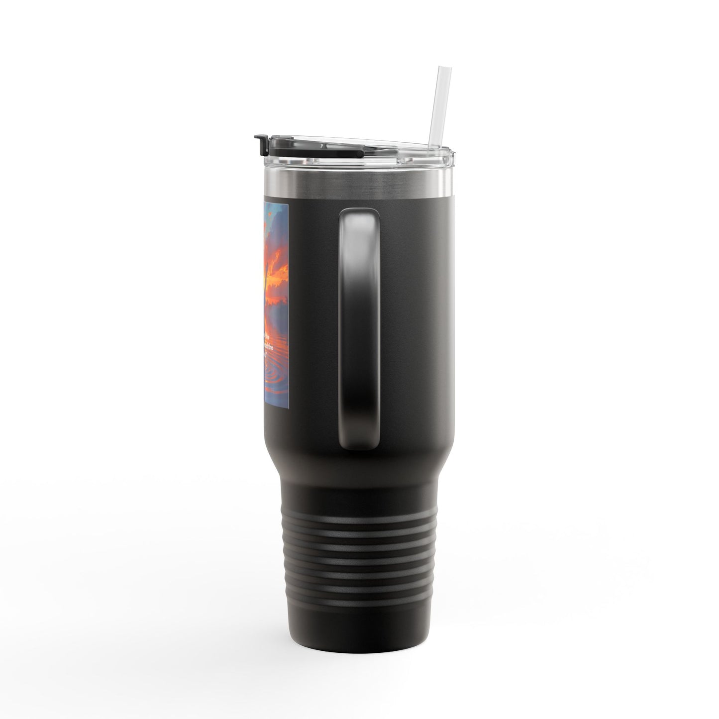 40oz Insulated Travel Mug — Christian Sunrise Design with Scripture Quote