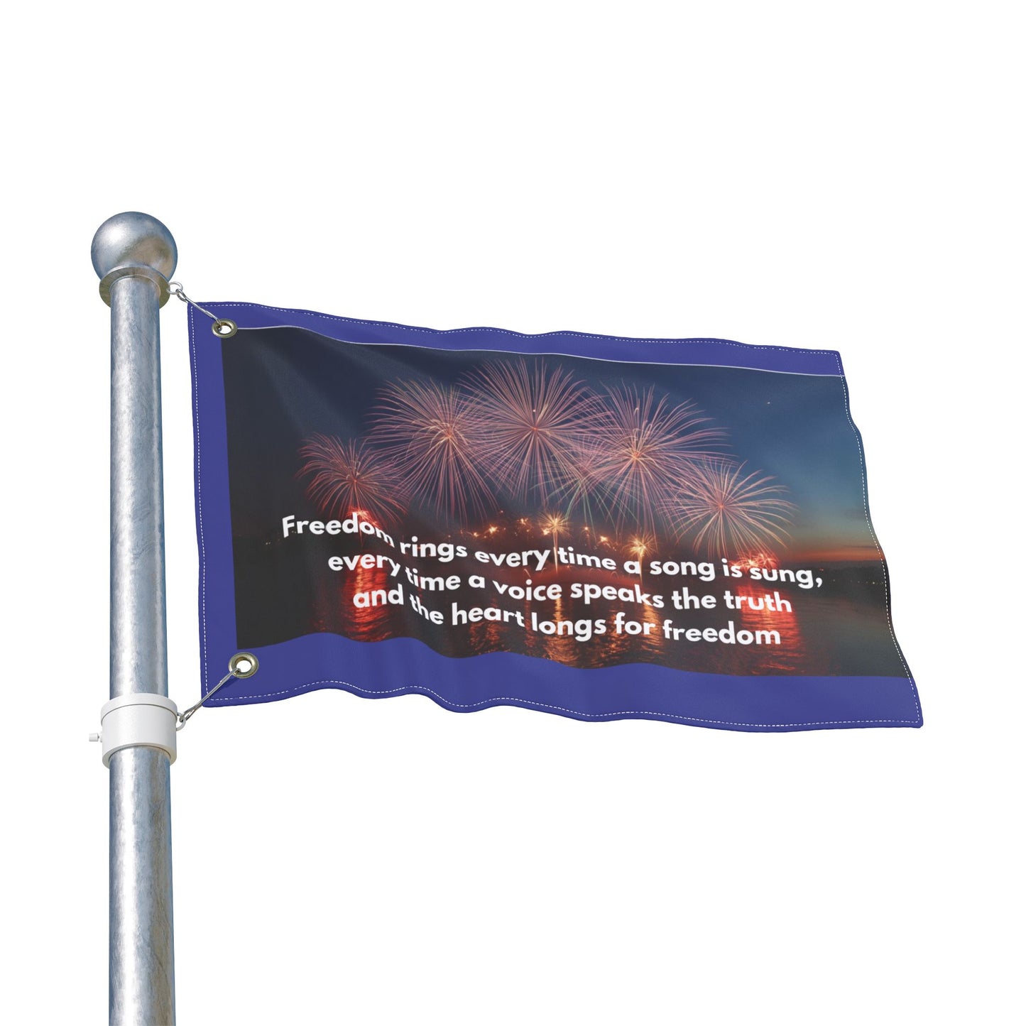 Patriotic Fireworks Flag — "Freedom rings every time a song is sung" Double-Sided Garden Flag