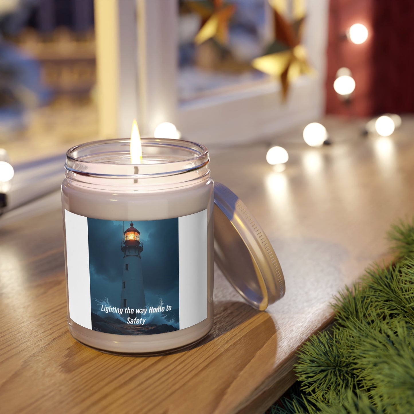 Lighthouse Scented Soy Candle — 'Lighting the Way Home to Safety' (9oz, White Lid)