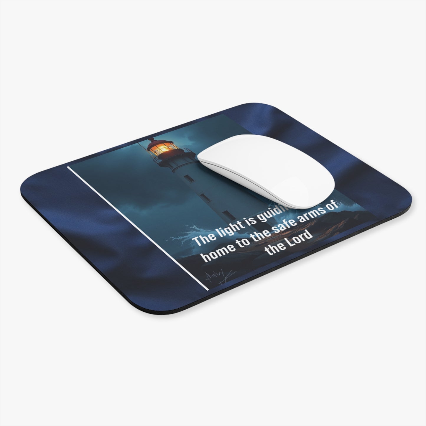 Lighthouse Mouse Pad — "The light is guiding you home to the safe arms of the Lord" Inspirational Desk Mat