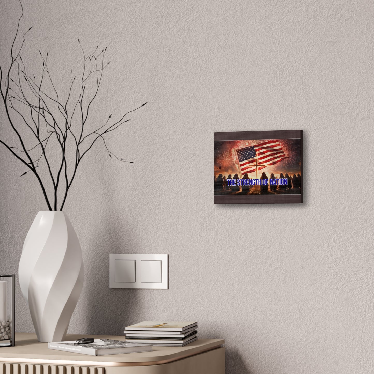 Patriotic Canvas Wall Art – “The Strength of Nation” American Flag with Fireworks