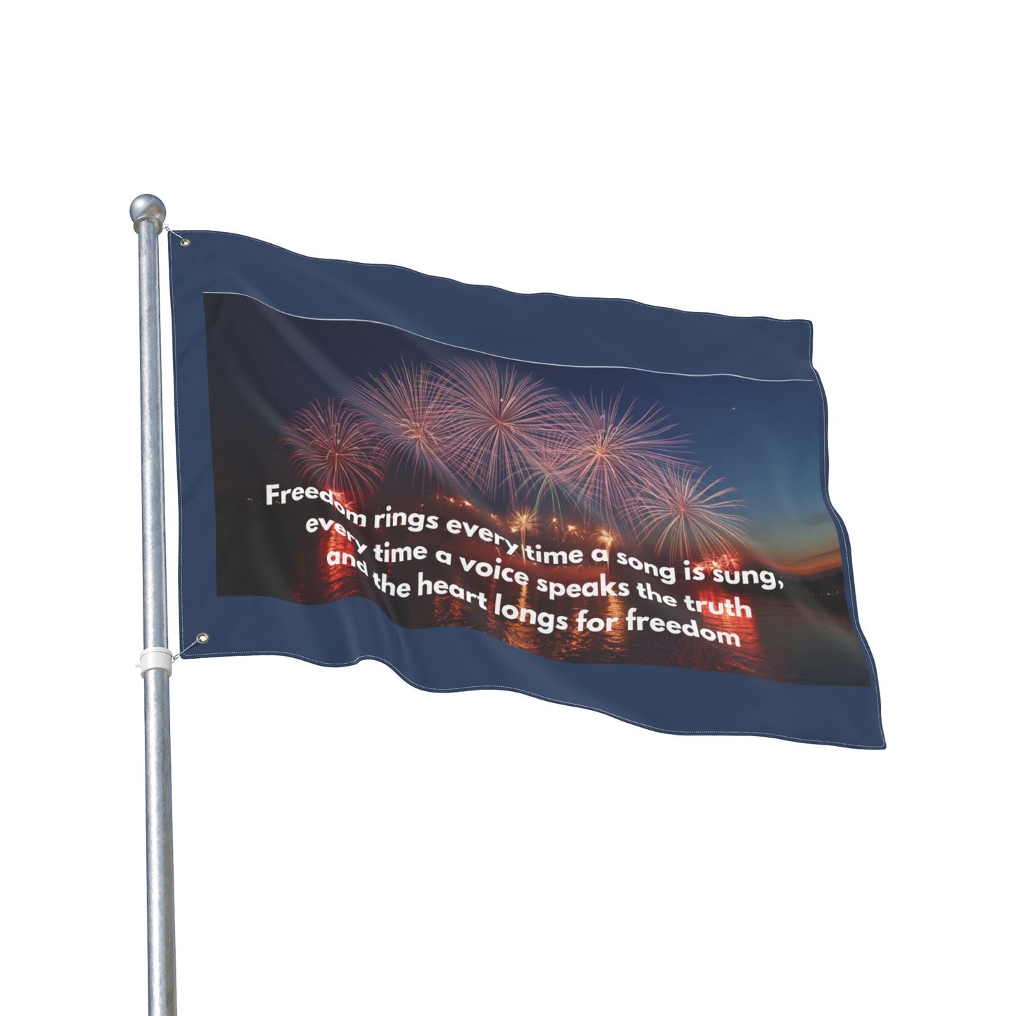 Freedom Fireworks Flag — Double-Sided Patriotic Yard Banner with Inspirational Quote