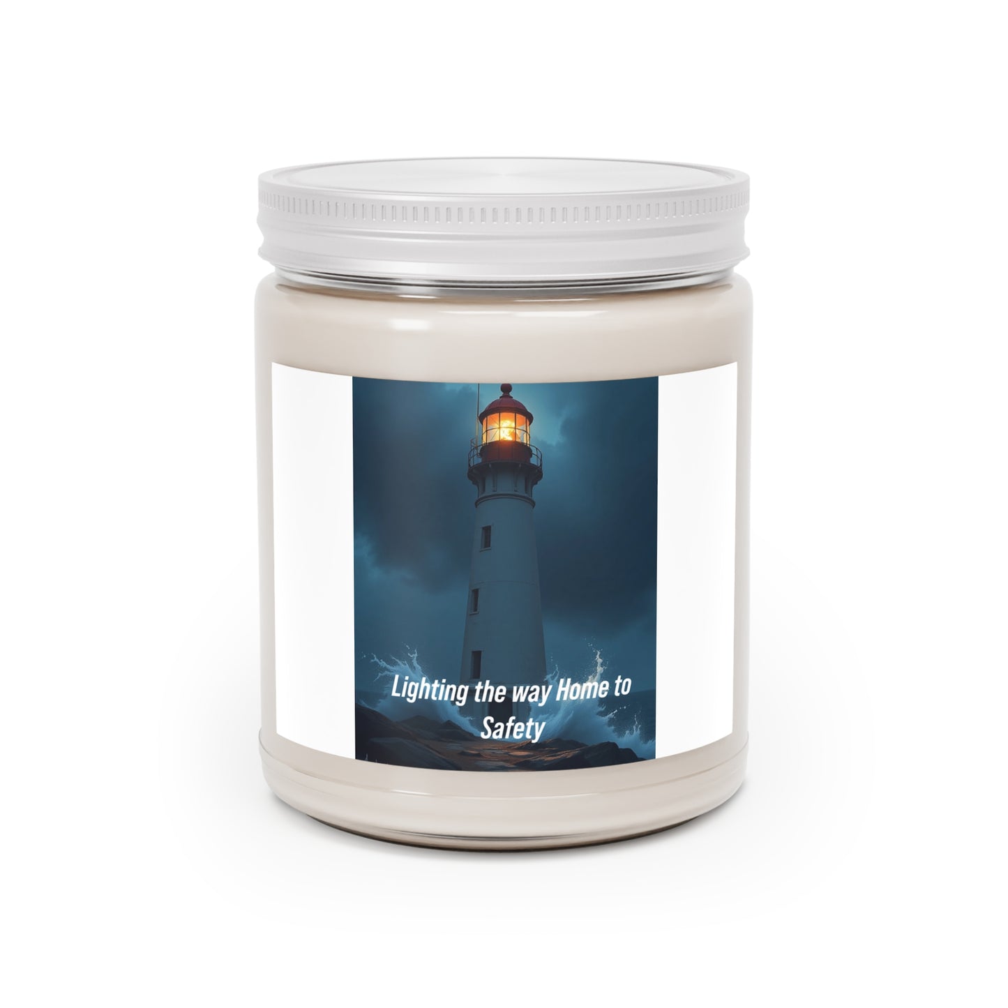 Lighthouse Scented Soy Candle — 'Lighting the Way Home to Safety' (9oz, White Lid)