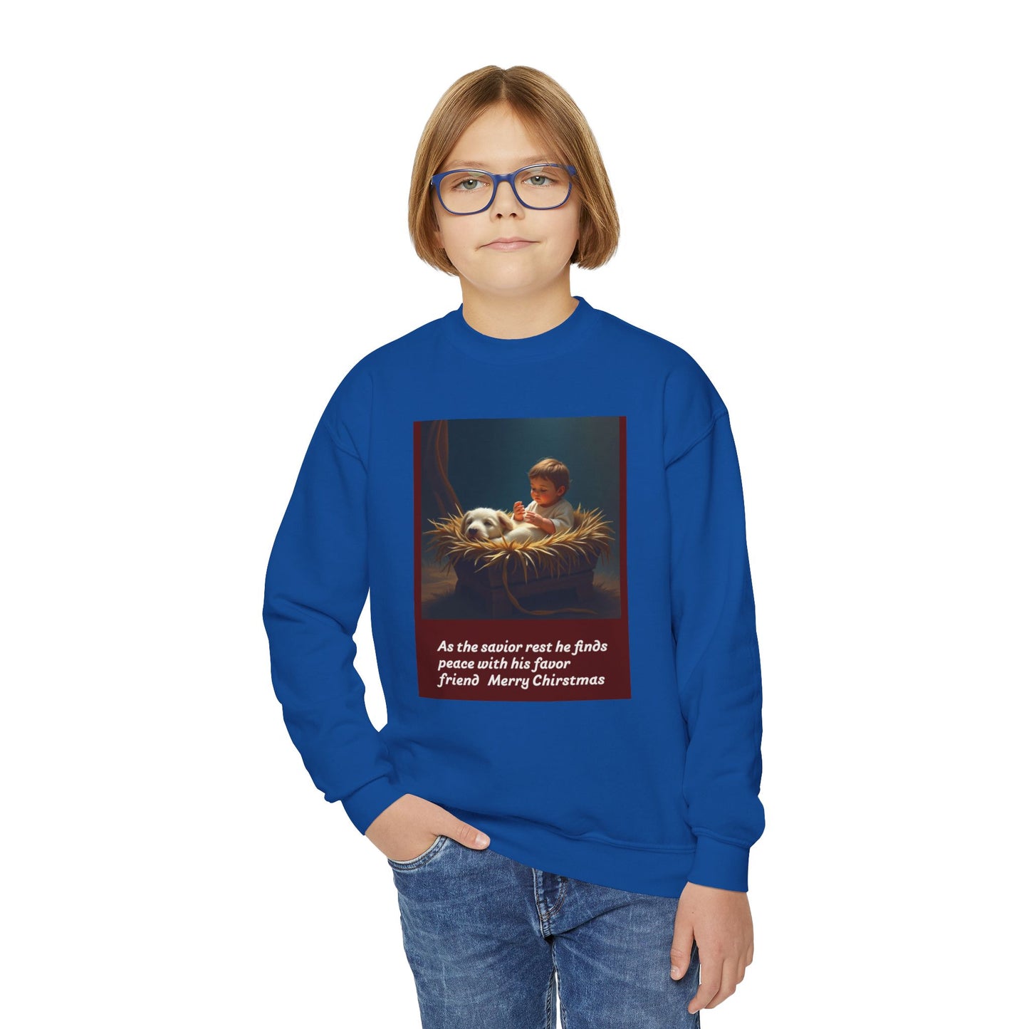 Youth Holiday Crewneck Sweatshirt, Festive Sweatshirt, Christmas Outfits for Kids, Religious Gift for Young Ones, Cozy Winter Apparel, [...]