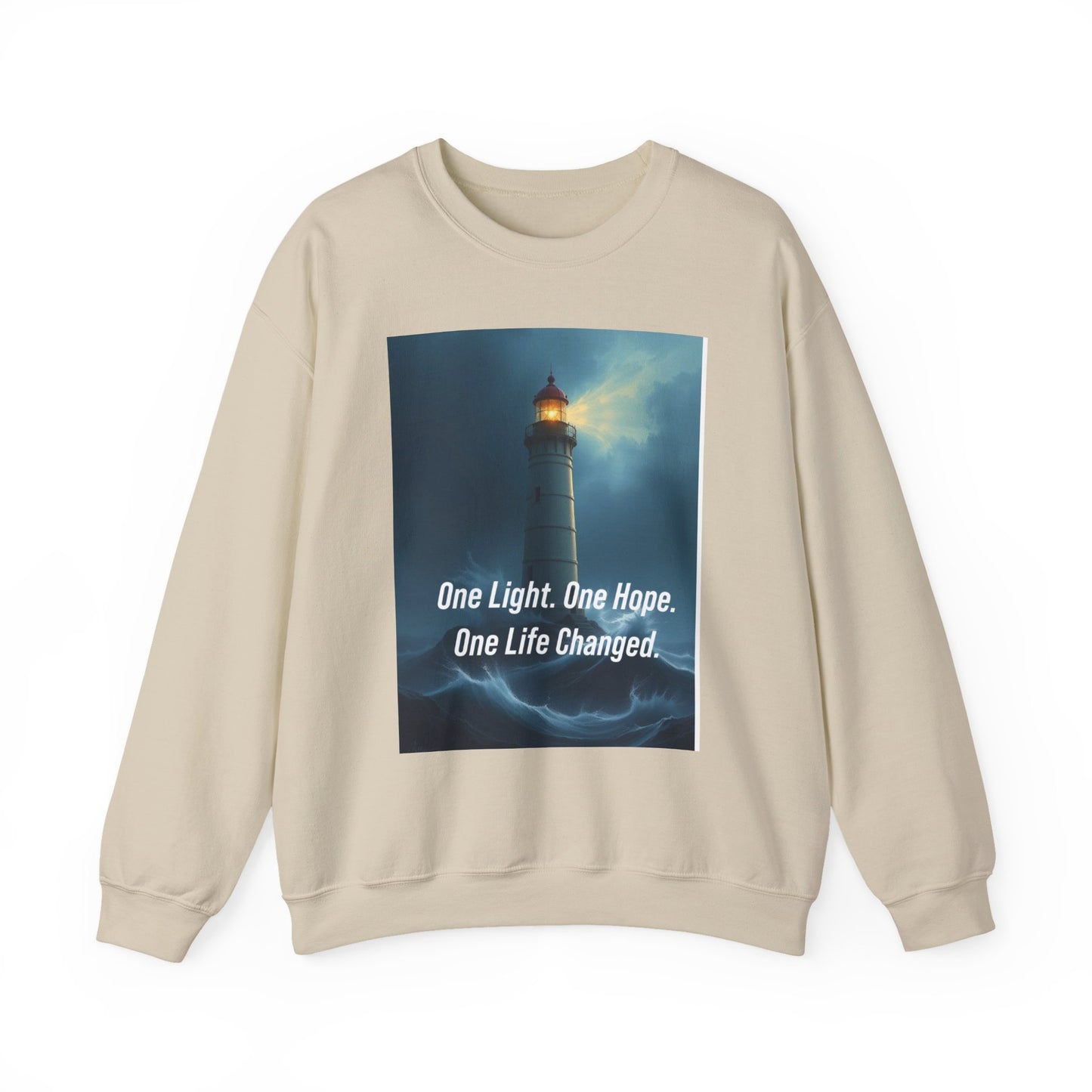 Lighthouse Hope Crewneck Sweatshirt — "One Light. One Hope. One Life Changed."