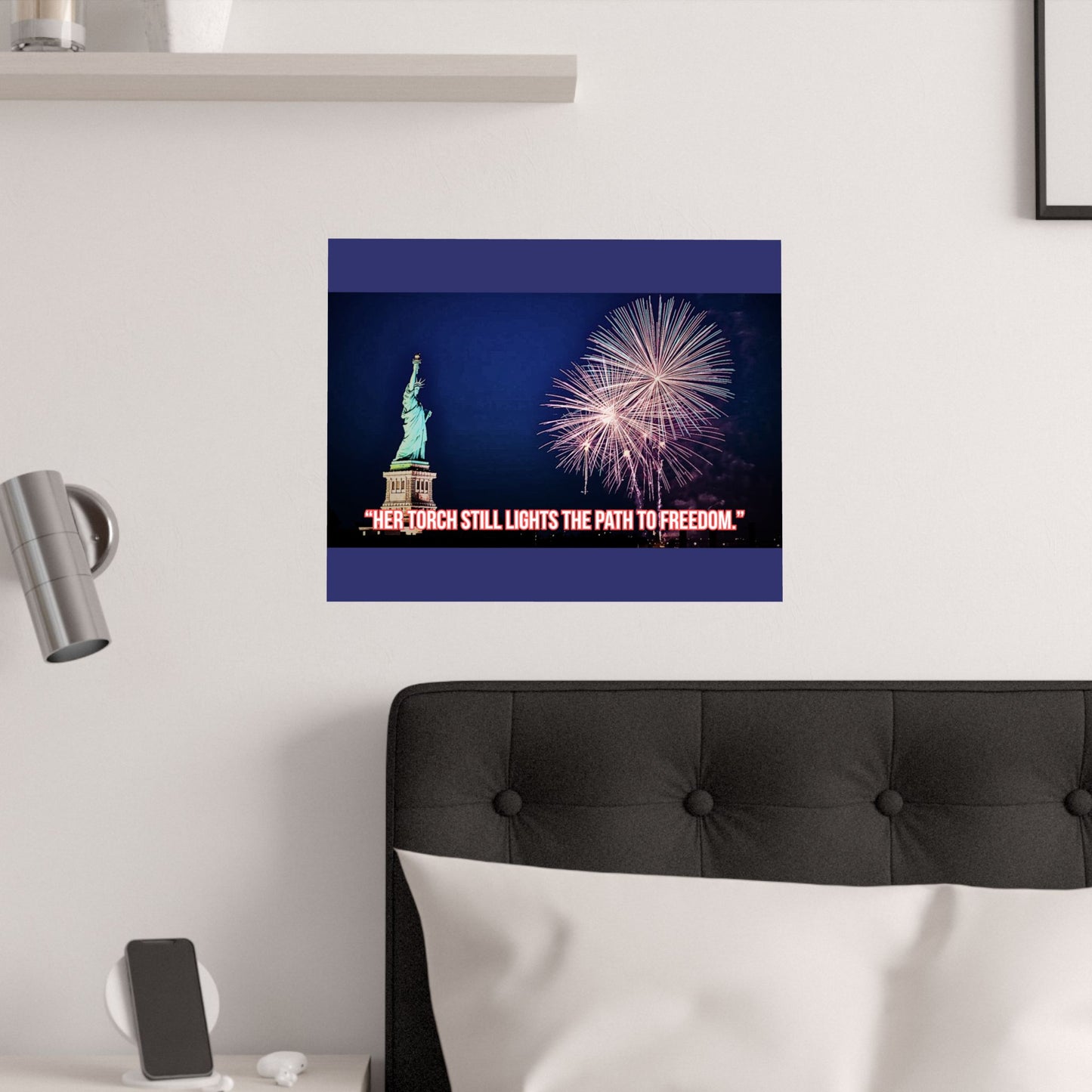 Statue of Liberty Fireworks Satin Poster — "Her Torch Still Lights the Path to Freedom"