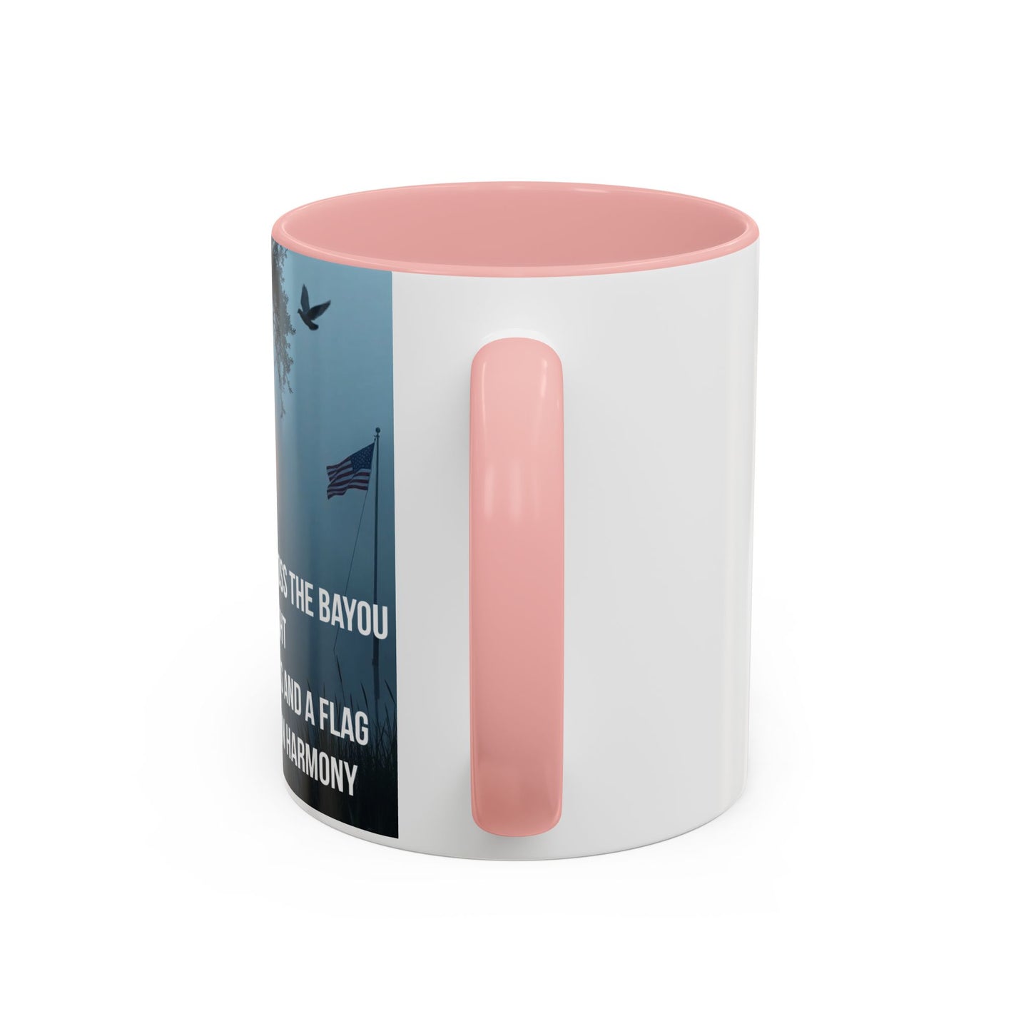 Bayou Cross & Flag Coffee Mug — Inspirational Southern Scene with Peaceful Verse (11/15 oz)