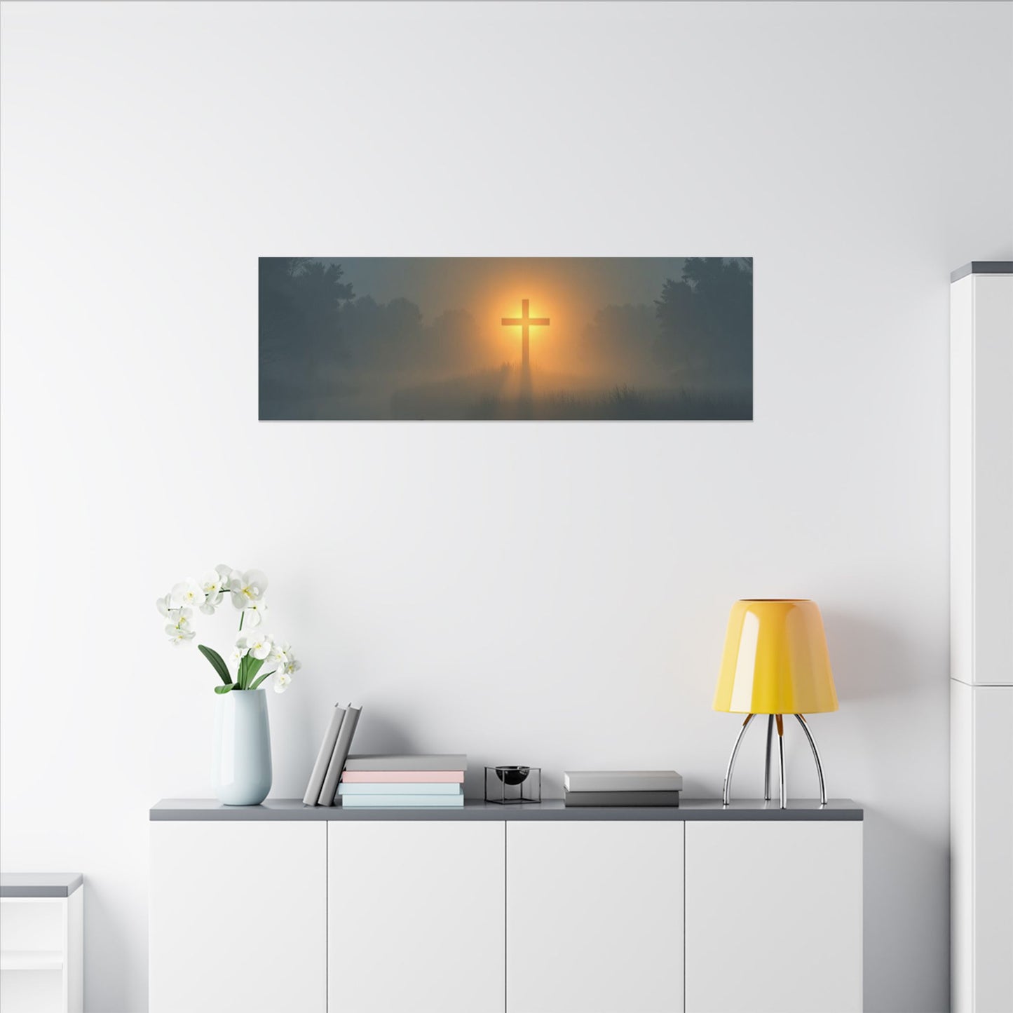 Faith Wall Art Canvas — “The Light of the Cross Puts Light Over the Bayou as People Pray and Worship”