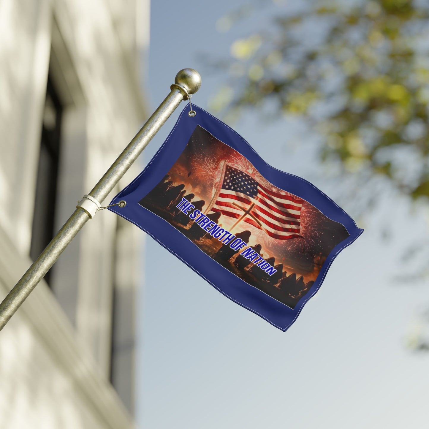 Patriotic Double-Sided Flag - "The Strength of the Nation" Fireworks Memorial Display