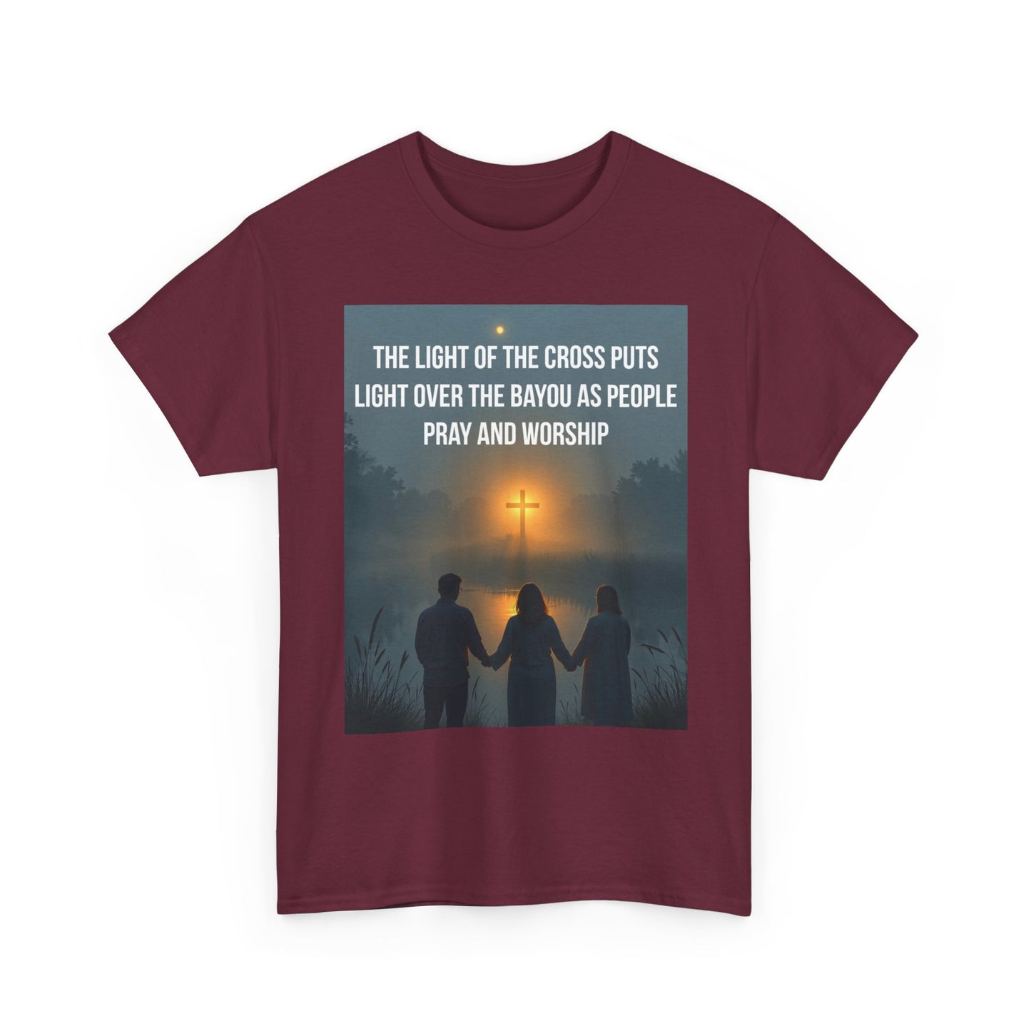 Christian Bayou Cross Tee — "The Light of the Cross Puts Light Over the Bayou" Faith T‑Shirt