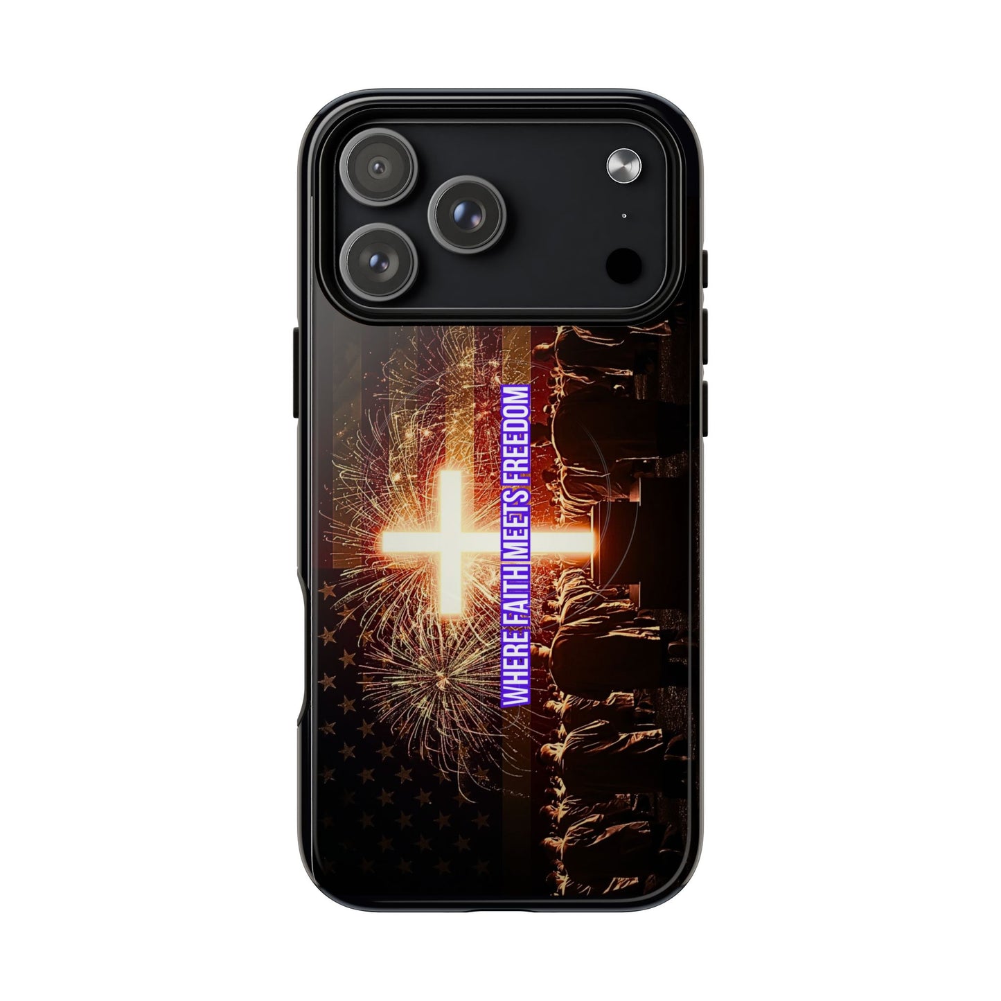 Christian Cross Phone Case - "Where Faith Meets Freedom" Tough Magnetic Case