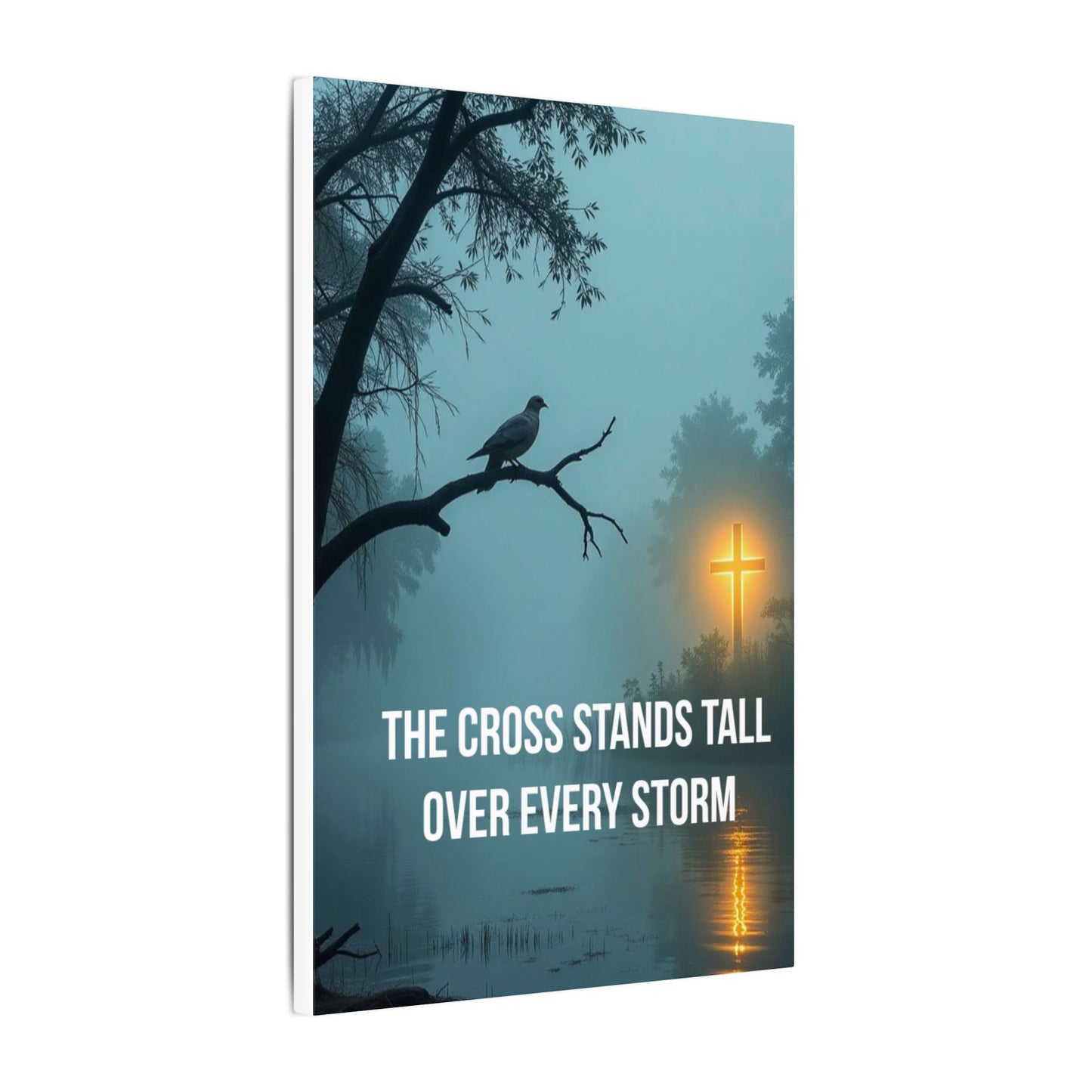 Faith Canvas Wall Art – "The Cross Stands Tall Over Every Storm" Matte Stretched Canvas