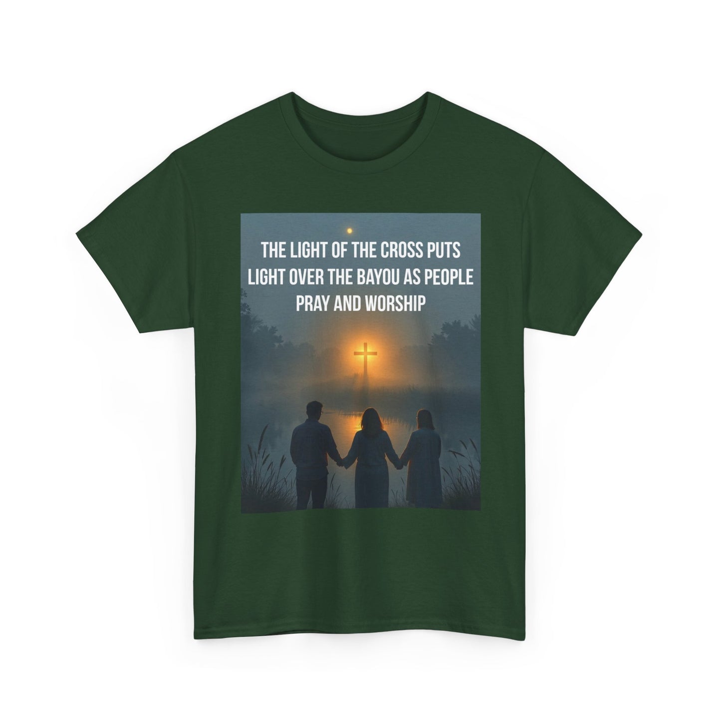 Christian Bayou Cross Tee — "The Light of the Cross Puts Light Over the Bayou" Faith T‑Shirt