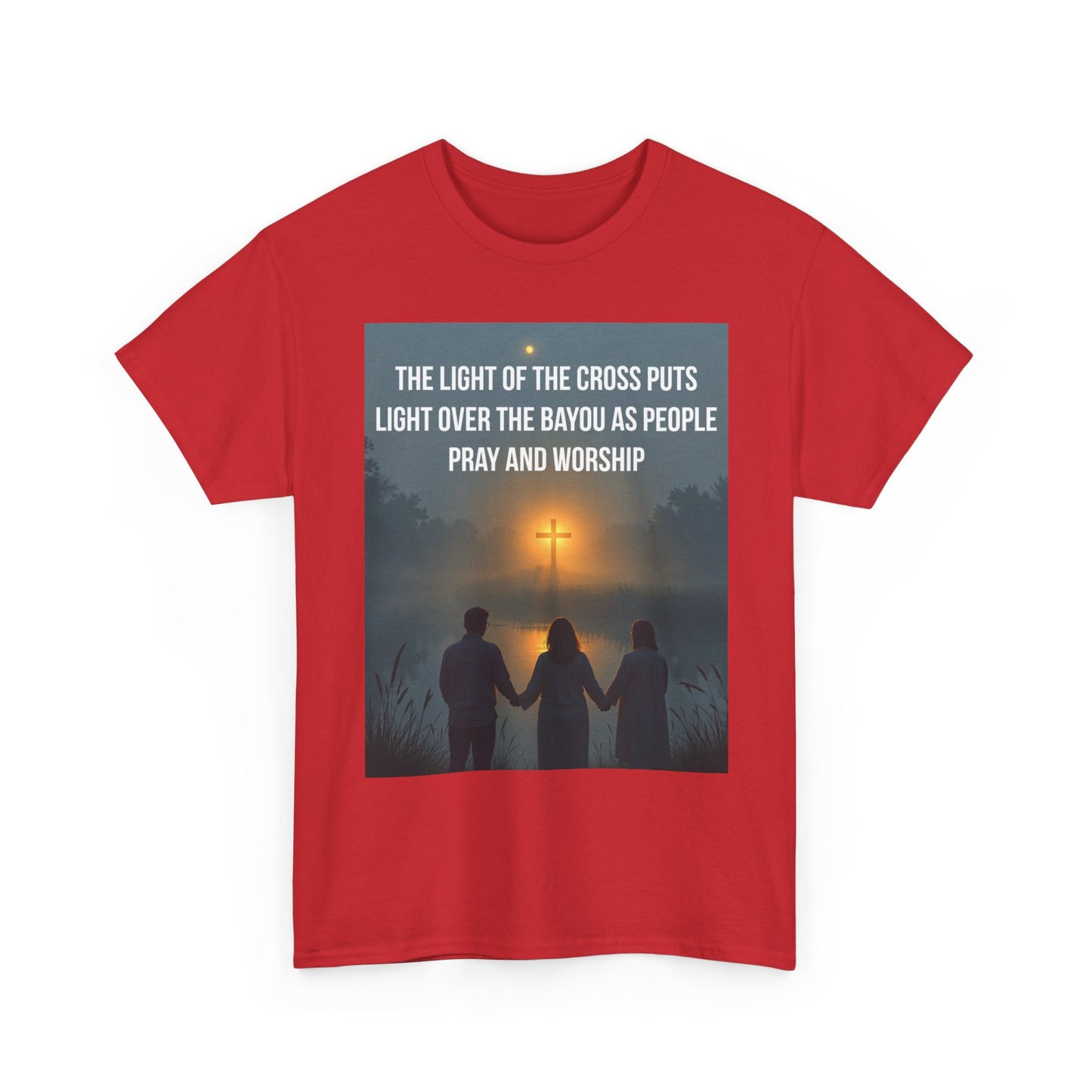 Christian Bayou Cross Tee — "The Light of the Cross Puts Light Over the Bayou" Faith T‑Shirt