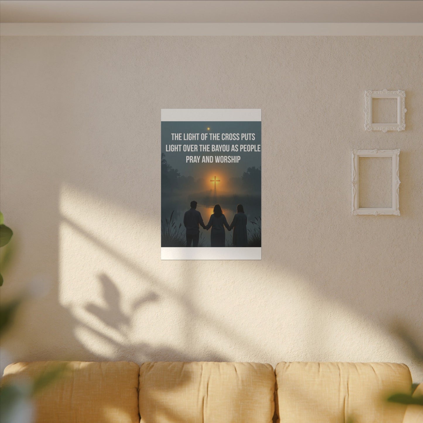 Faith Wall Art Canvas — “The Light of the Cross Puts Light Over the Bayou as People Pray and Worship”