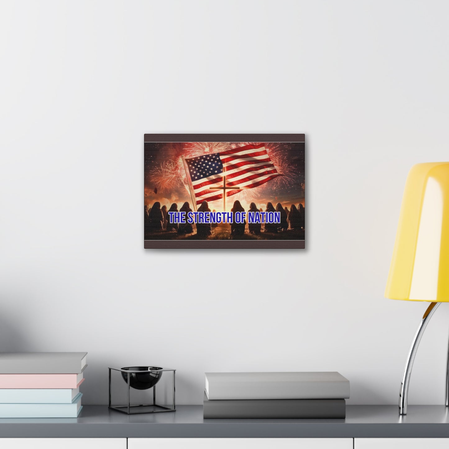 Patriotic Canvas Wall Art – “The Strength of Nation” American Flag with Fireworks