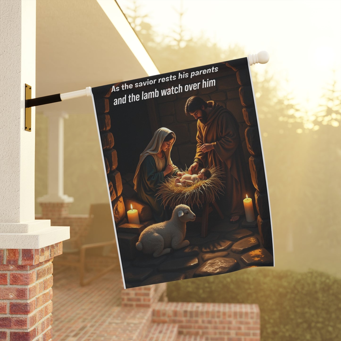 As the savior rests his parents and the lamb watches over him