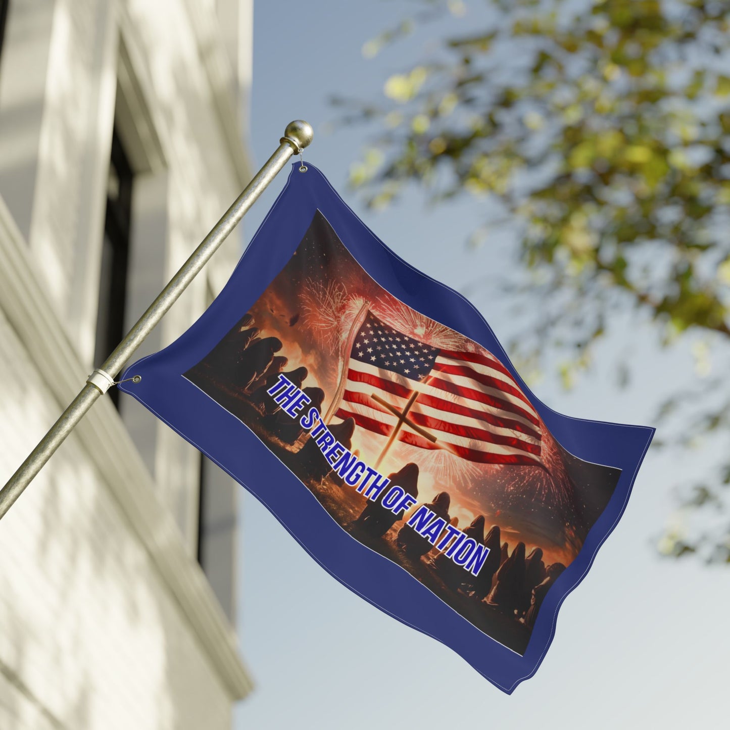 Patriotic Double-Sided Flag - "The Strength of the Nation" Fireworks Memorial Display