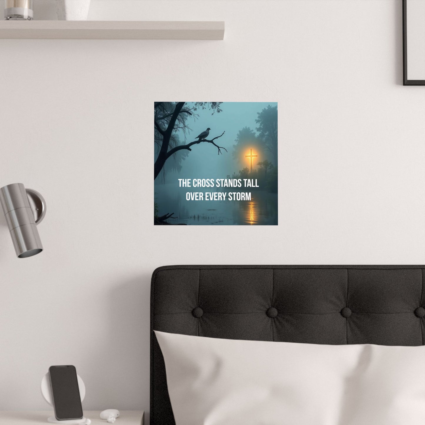 Satin Poster — "The Cross Stands Tall Over Every Storm" Inspirational Christian Wall Art