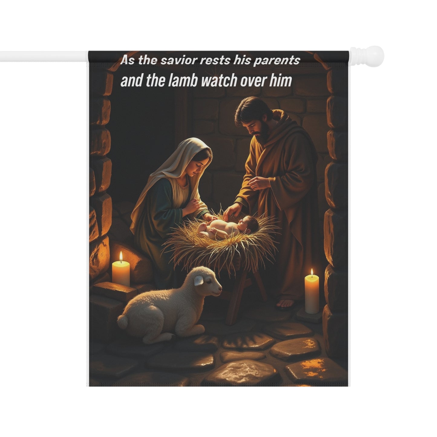 As the savior rests his parents and the lamb watches over him