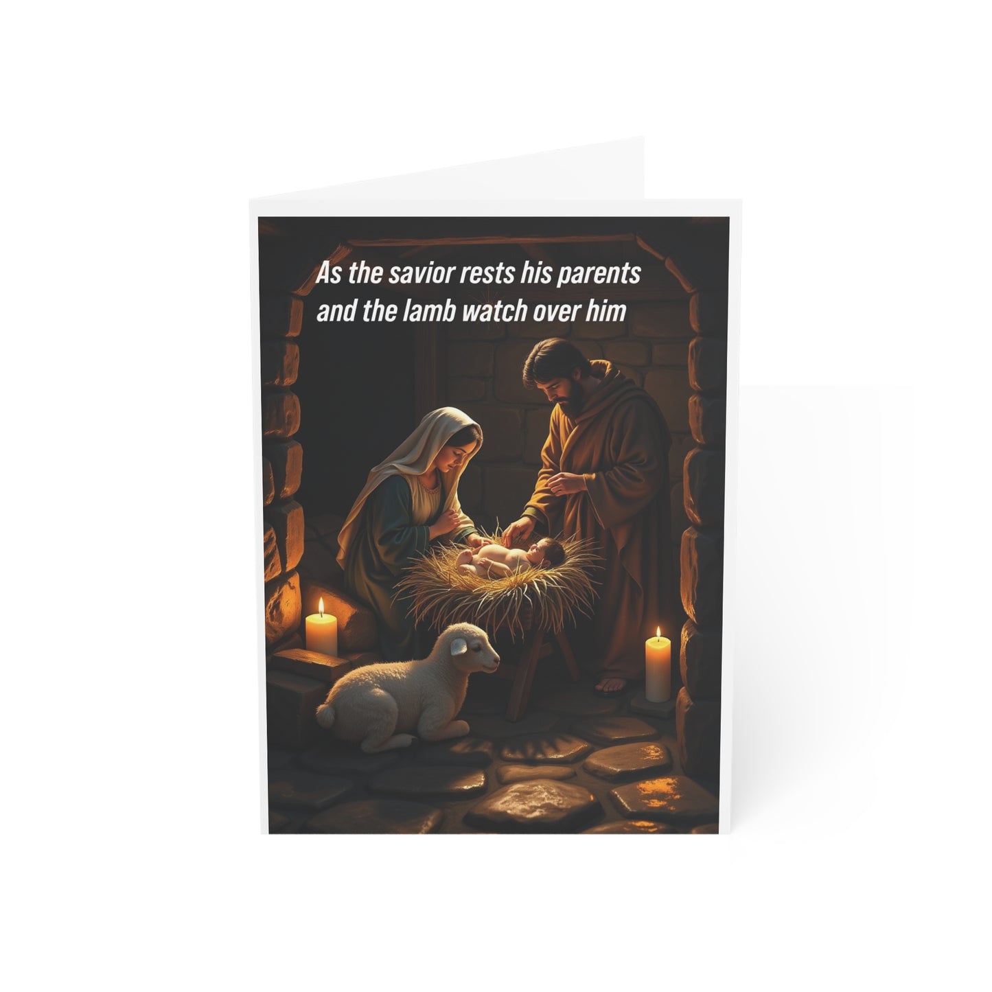 As the savior rests his parents and the lamb watch over him