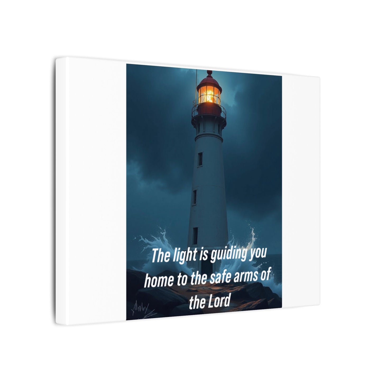 Lighthouse Canvas Print - "The light is guiding you home to the safe arms of the Lord" Inspirational Christian Wall Art