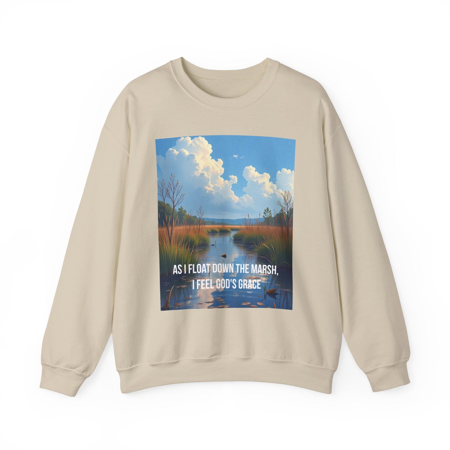 Sweatshirt — Marsh Scene with Lyrics "As I Float Down the Marsh, I Feel God's Grace"